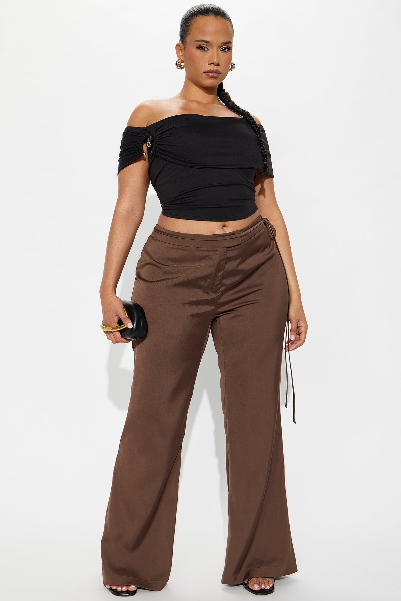 Front Page Headline Wide Leg Trouser Pant - Chocolate Female Product Image