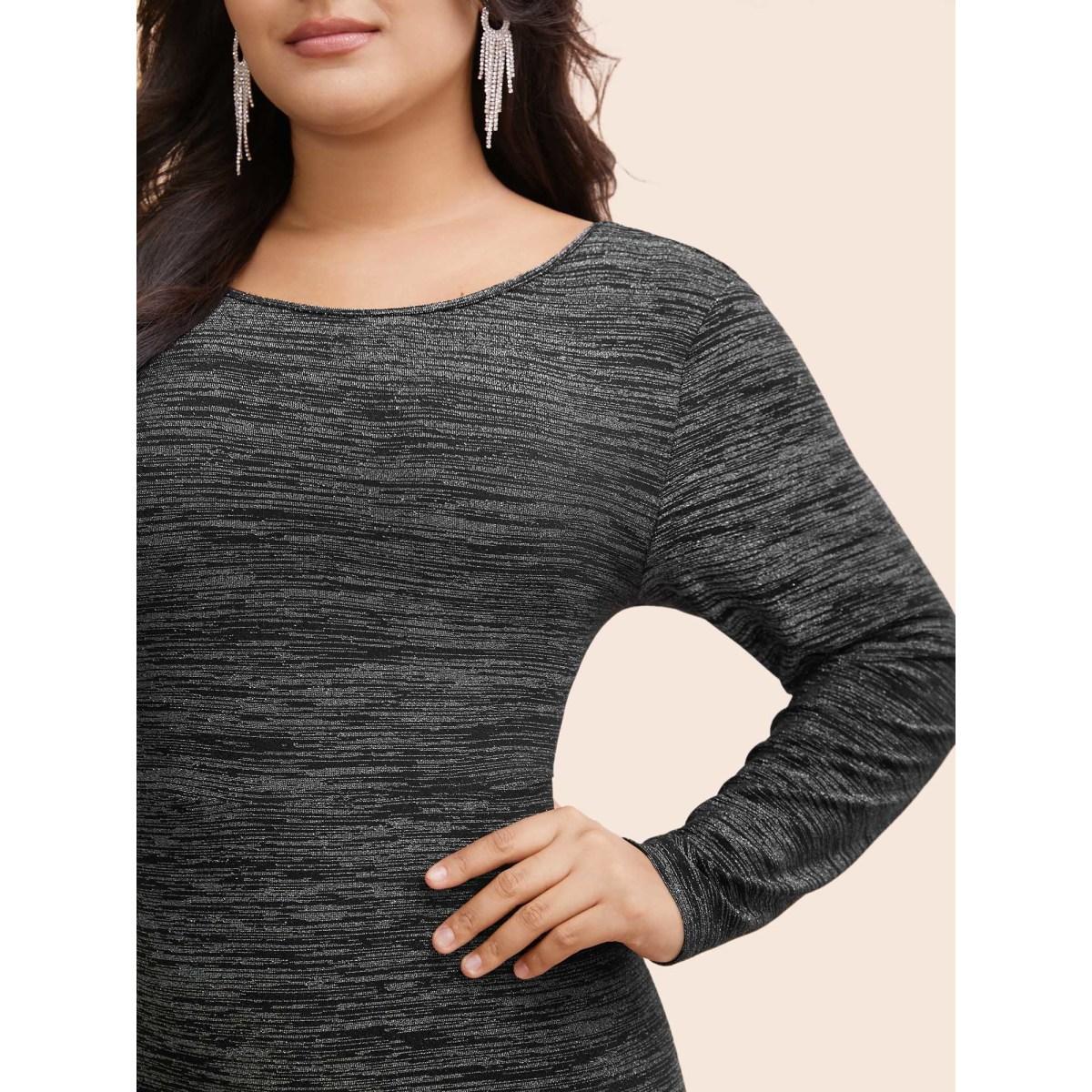 Plus Size Glitter Round Neck Backless Dress Black Women Cocktail Texture Party Curvy Bloomchic 26/4X Product Image