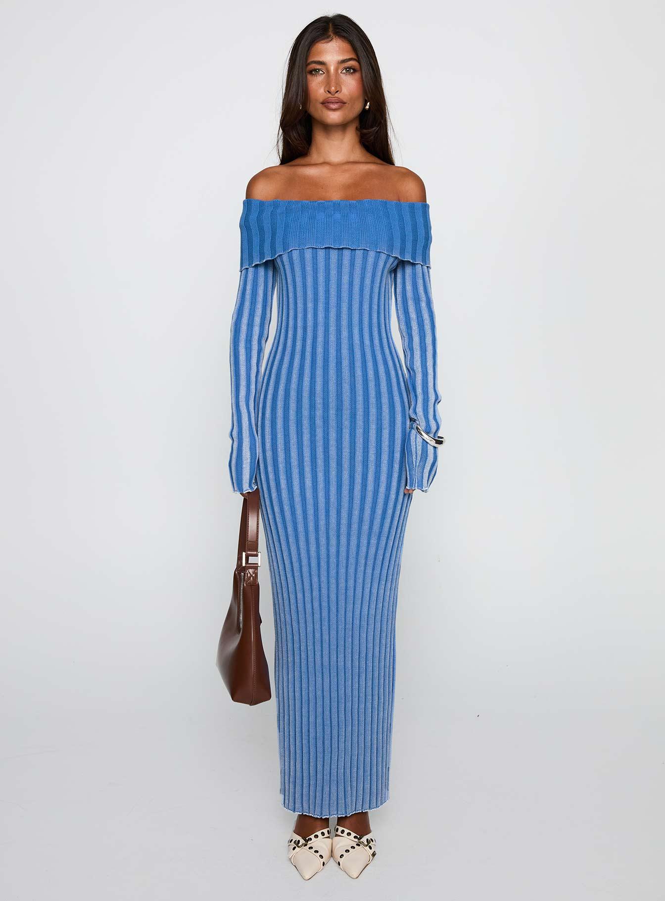 Mariska Long Sleeve Rib Maxi Dress Blue Product Image