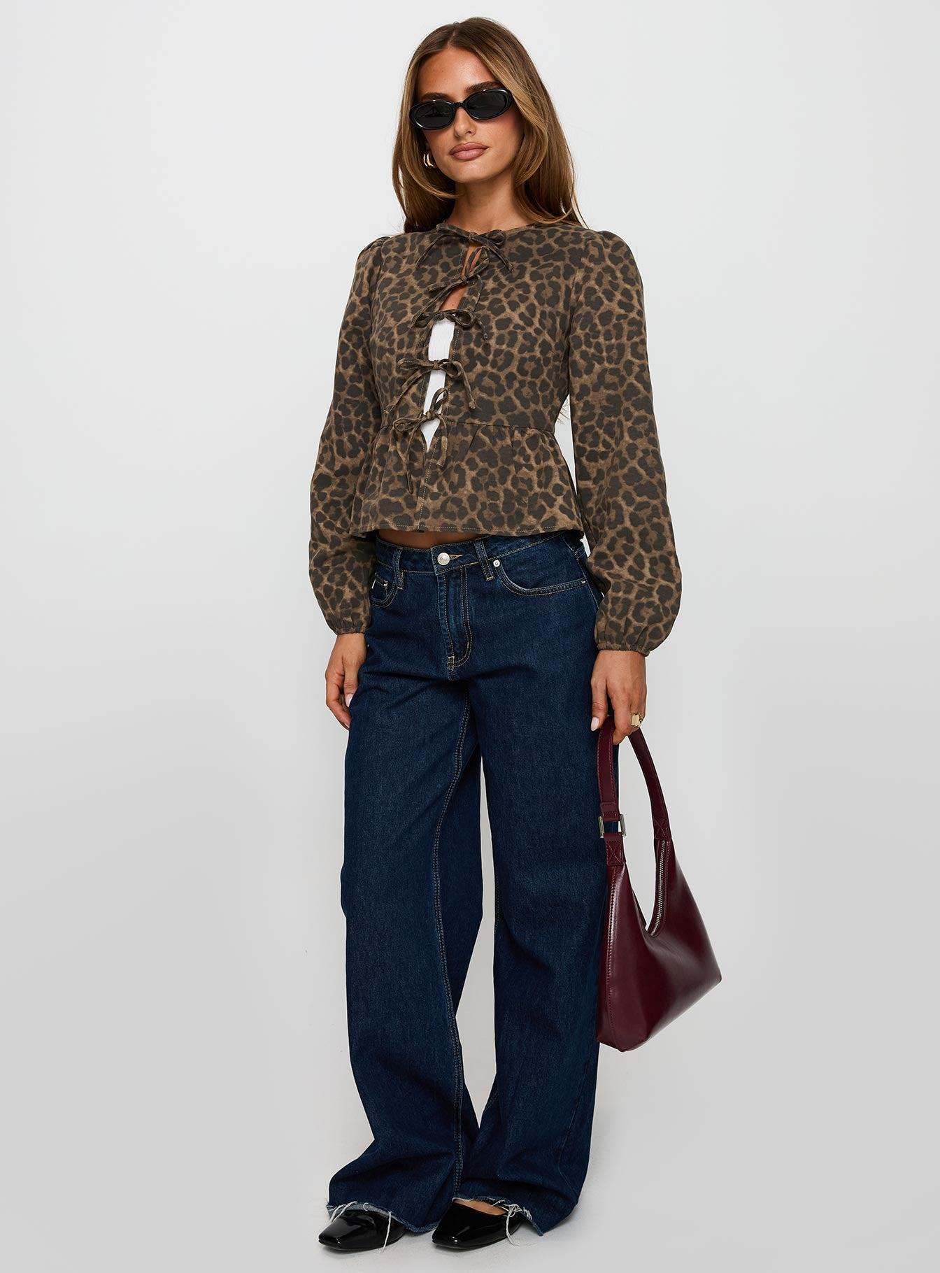 Recognize Tie Detail Long Sleeve Top Leopard Product Image