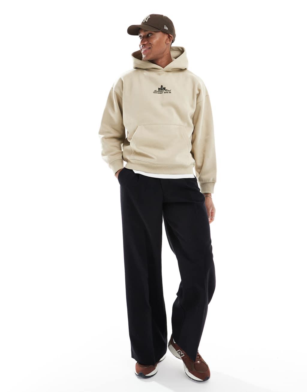 Pull&Bear Montreux back printed hoodie in beige  Product Image