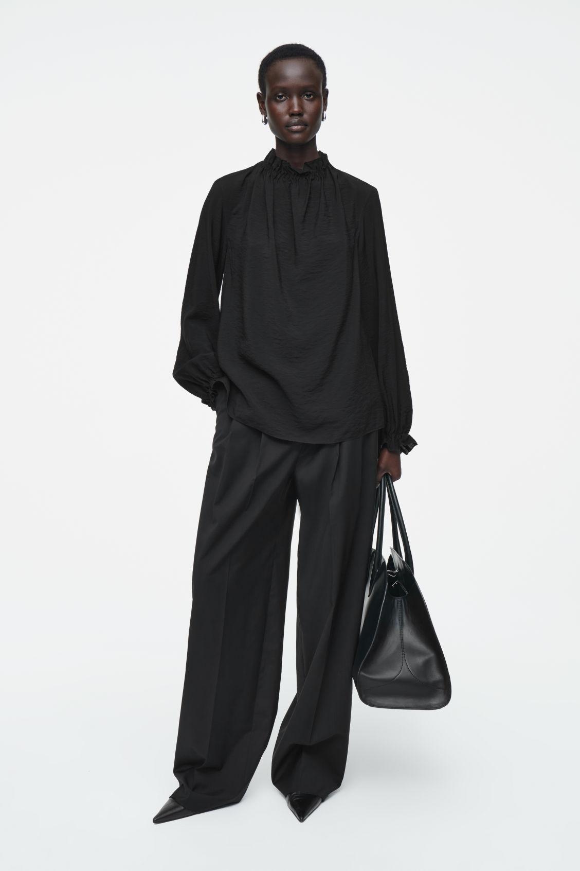 RUFFLED HIGH-NECK BLOUSE Product Image