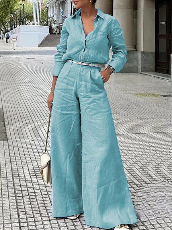 Long Sleeves Loose Solid Color Split-Joint Lapel Blouses&Shirts Tops Product Image