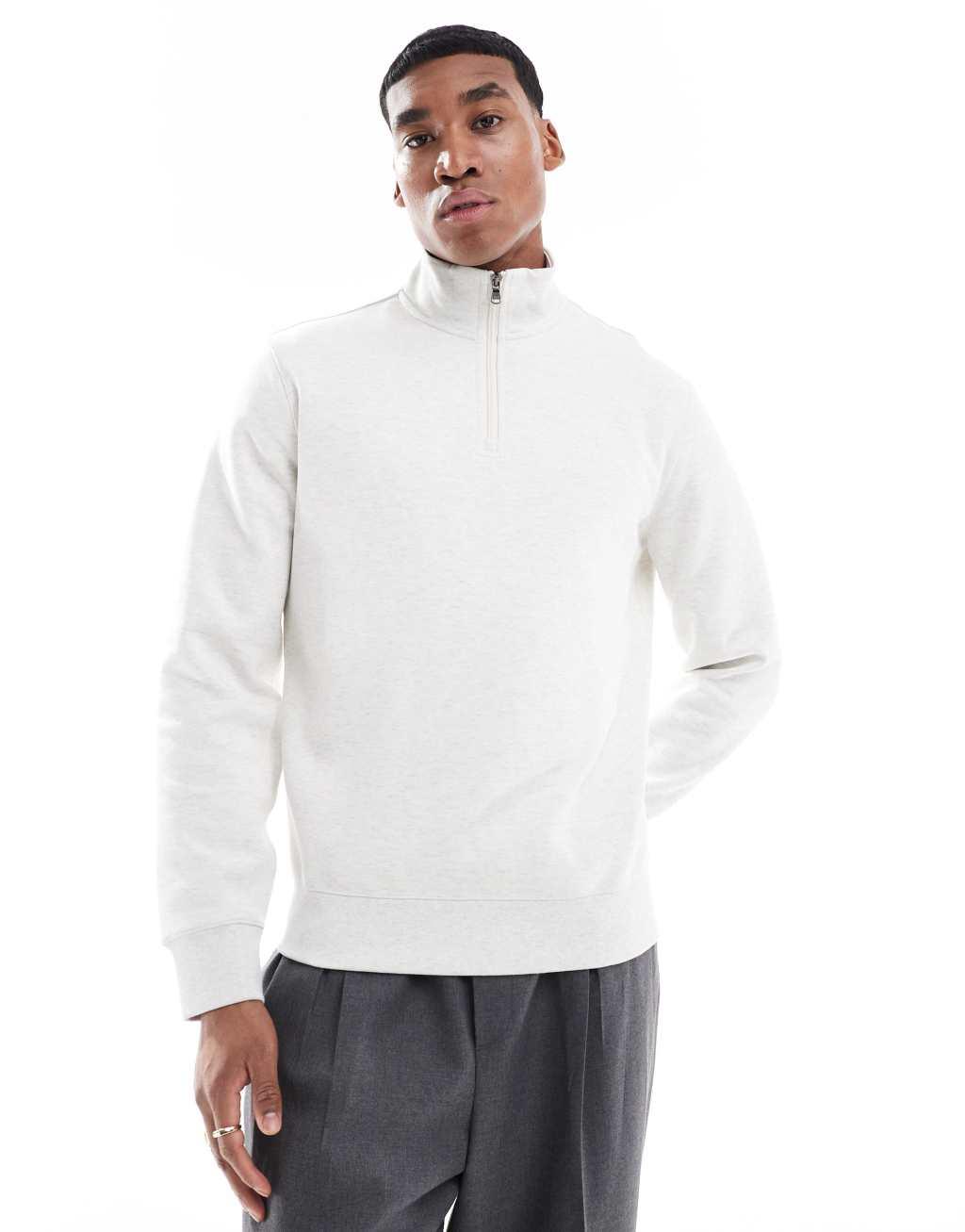 Polo Ralph Lauren icon logo double knit half zip sweatshirt in heathered stone Product Image