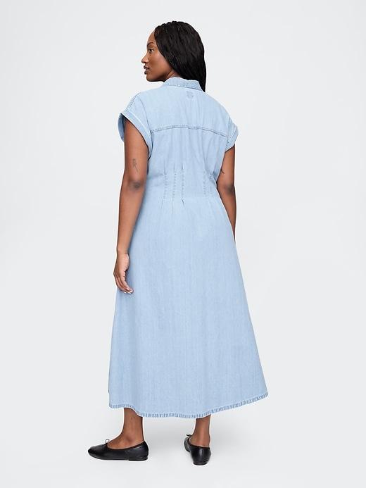 Denim Pleated Maxi Shirtdress Product Image