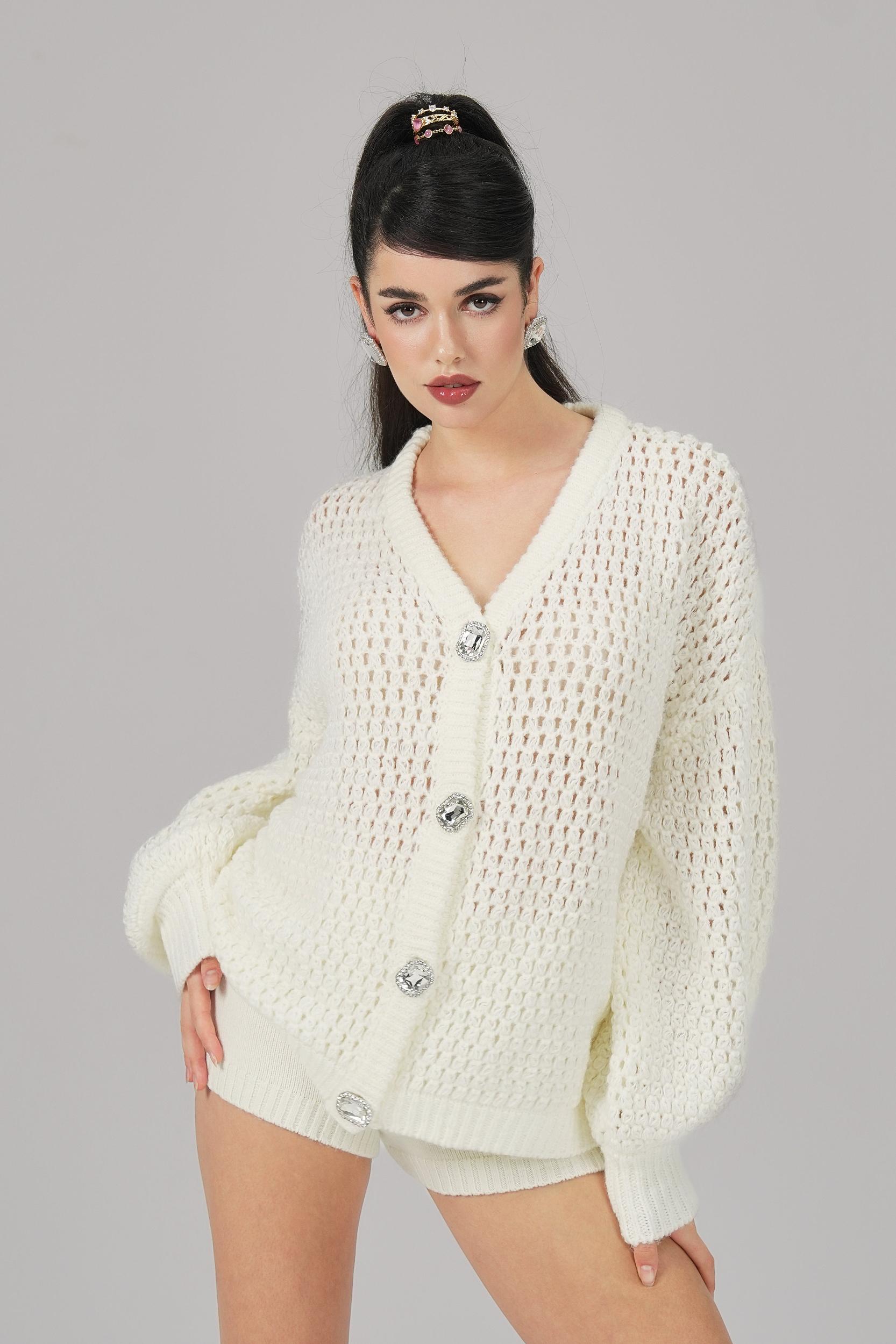 Alexis Cardigan + Scarf Set (White) (Final Sale) Product Image