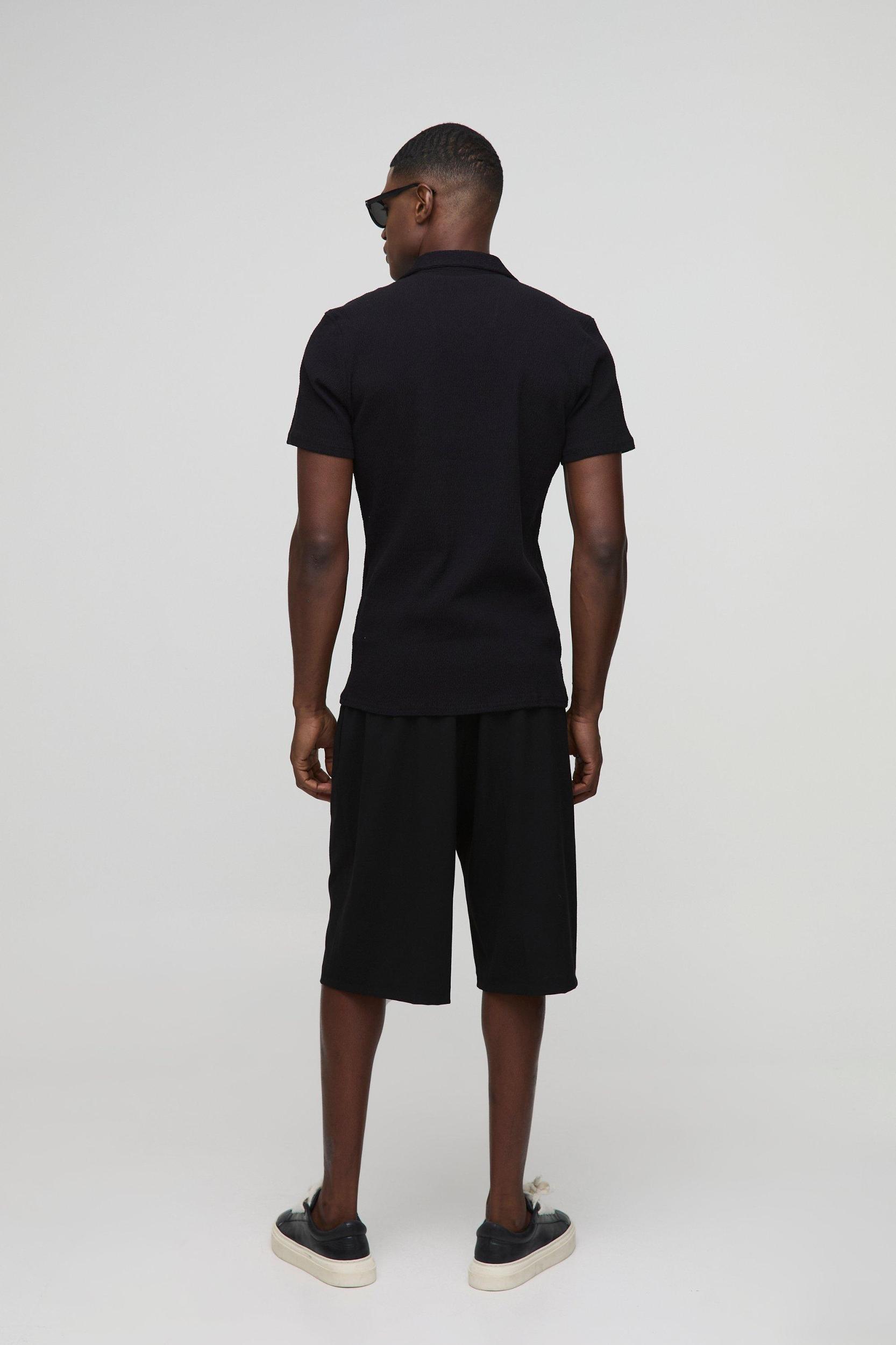 Slim Fit Seersucker Crinkle Shirt | boohooMAN USA Product Image