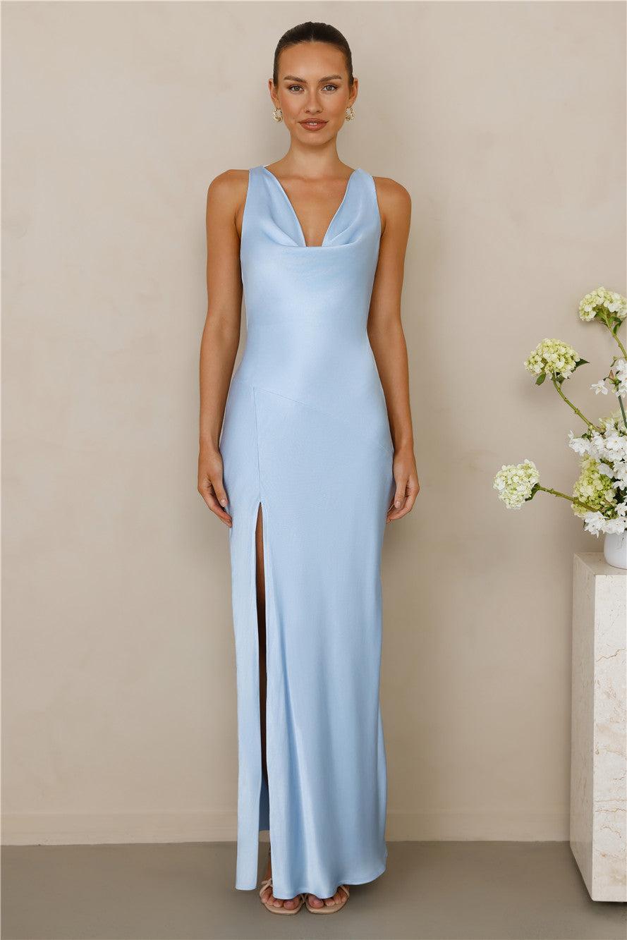 The Loretta Cowl Satin Maxi Dress Blue Product Image