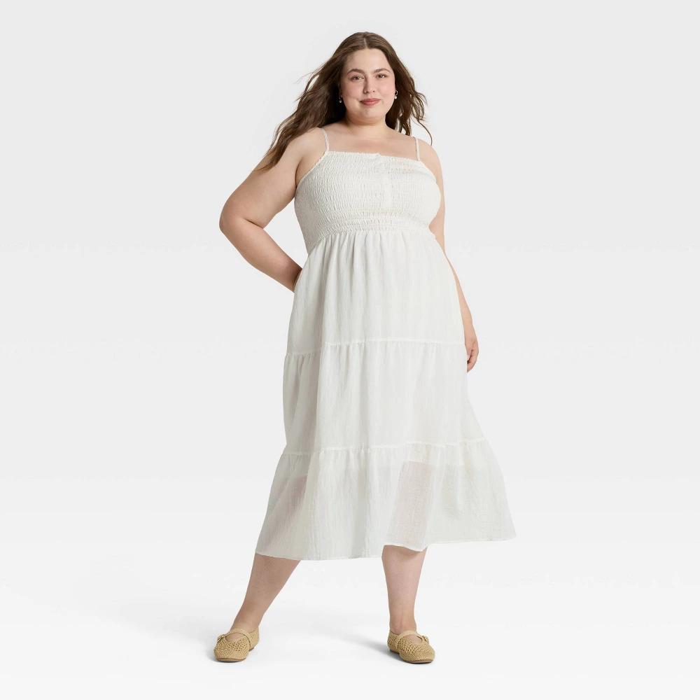 Women's Button-Front Smocked Maxi Sundress - Universal Thread™ White XXL Product Image