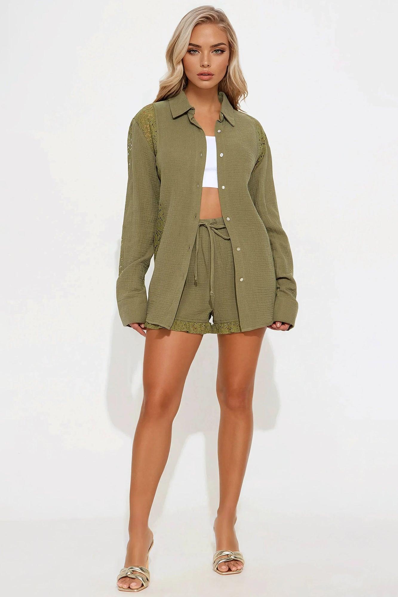 Layla Lace Short Set - Olive Product Image