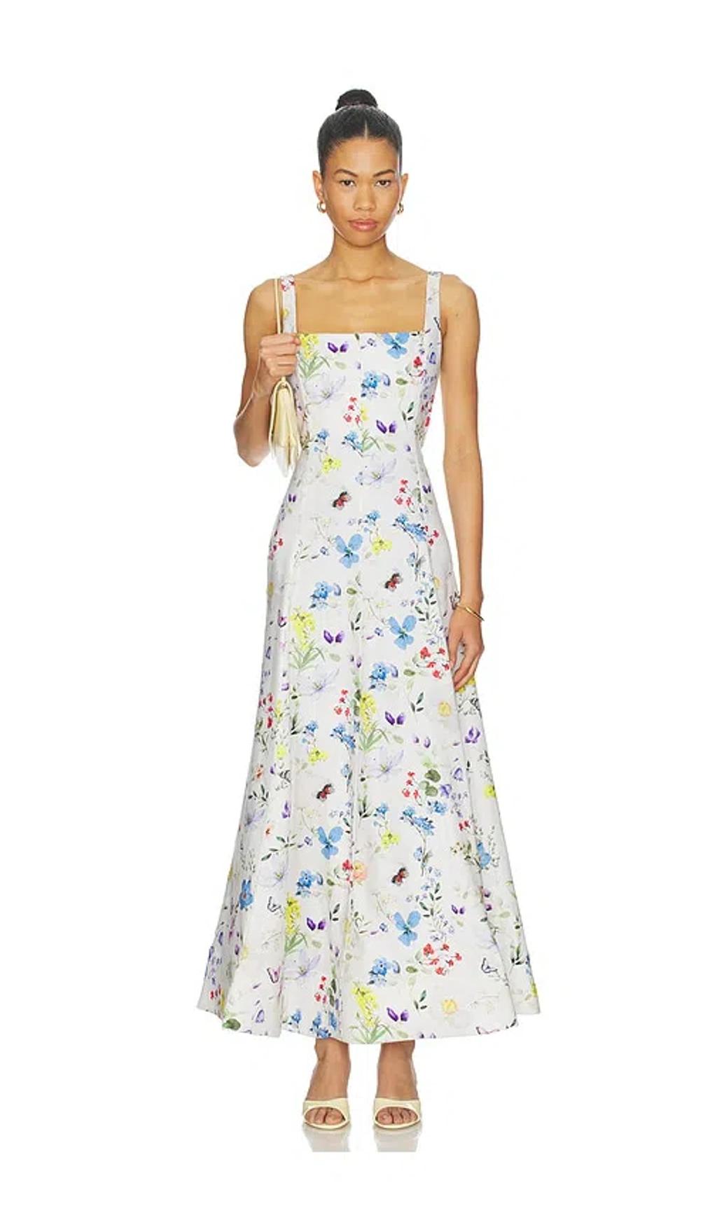 ALICE AND OLIVIA Polly Seamed Drop Waist Flared Ankle Length Dress In White Product Image