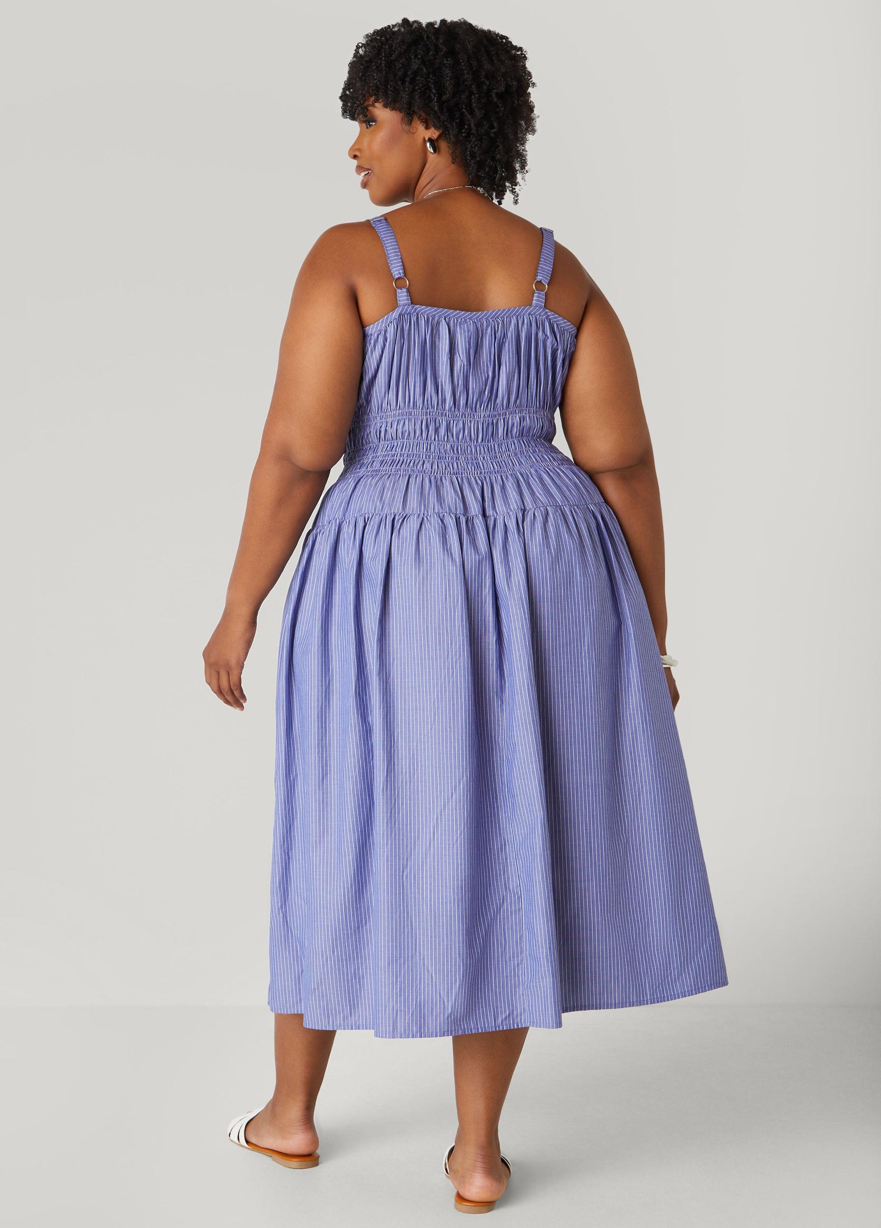 Shirred Striped Midaxi Dress Product Image