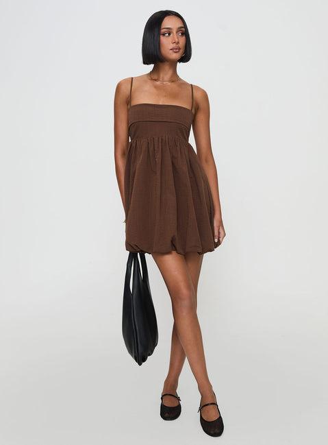 Layken Bubble Hem Mini Dress Chocolate Tall Product Image