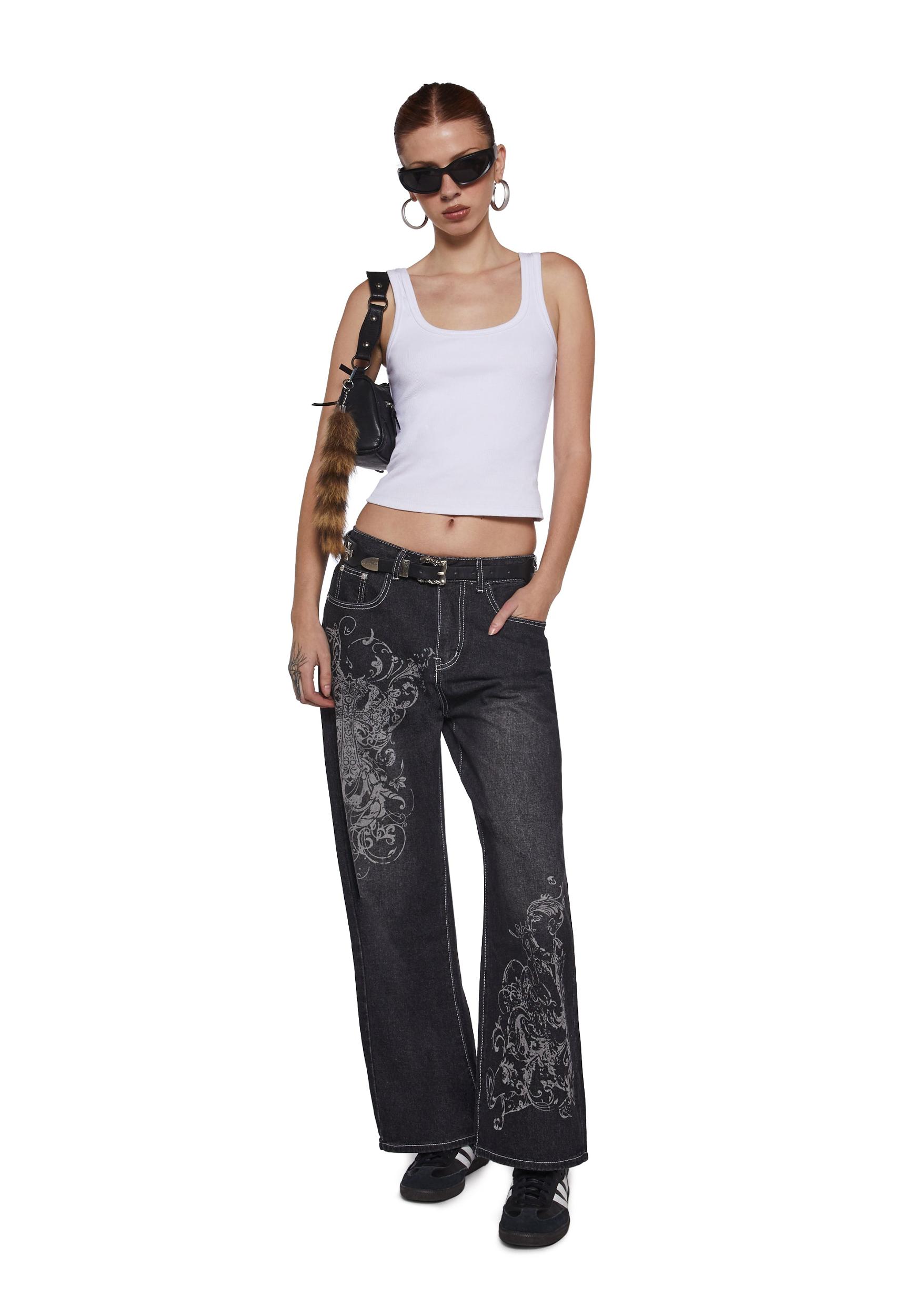 Womens Wide Leg Washed Denim Jeans - Black Product Image