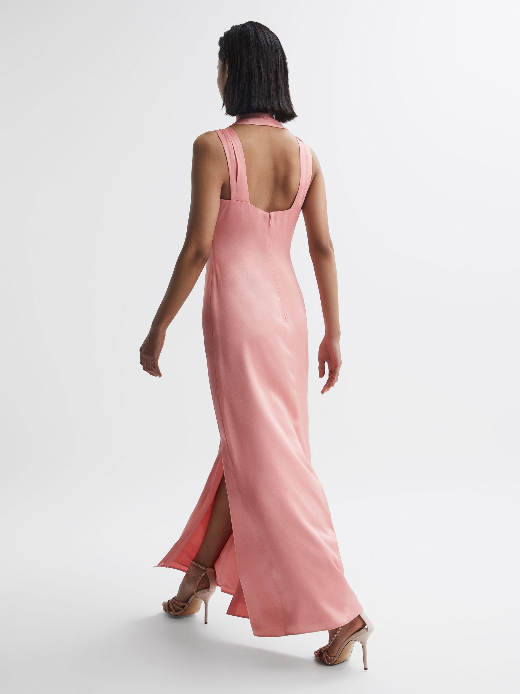 Bridesmaid Twist Detail Midi Dress in Coral Product Image