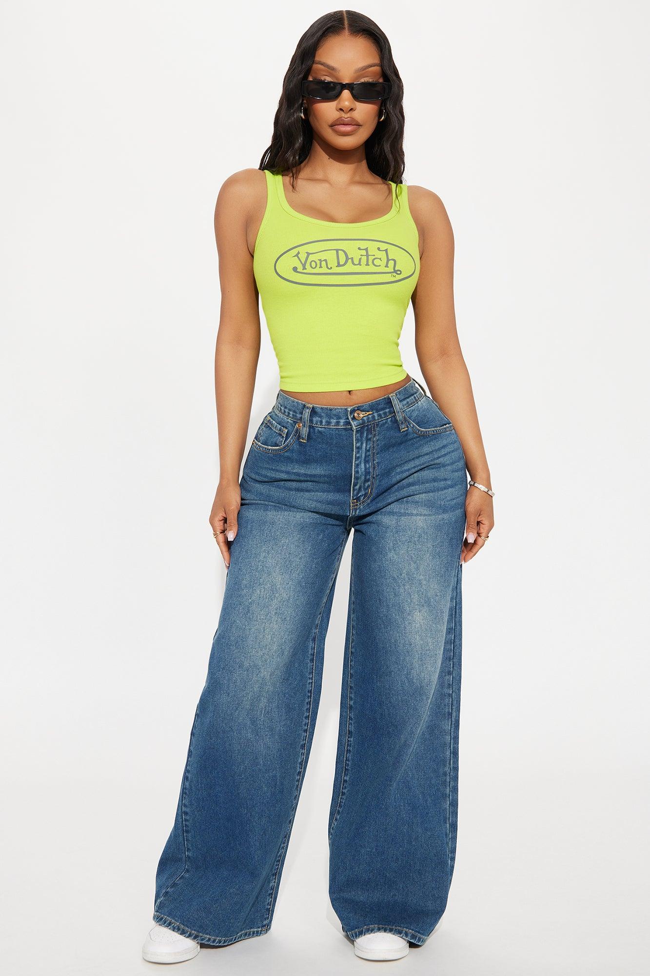 Von Dutch Ribbed Tank Top - Lime Product Image