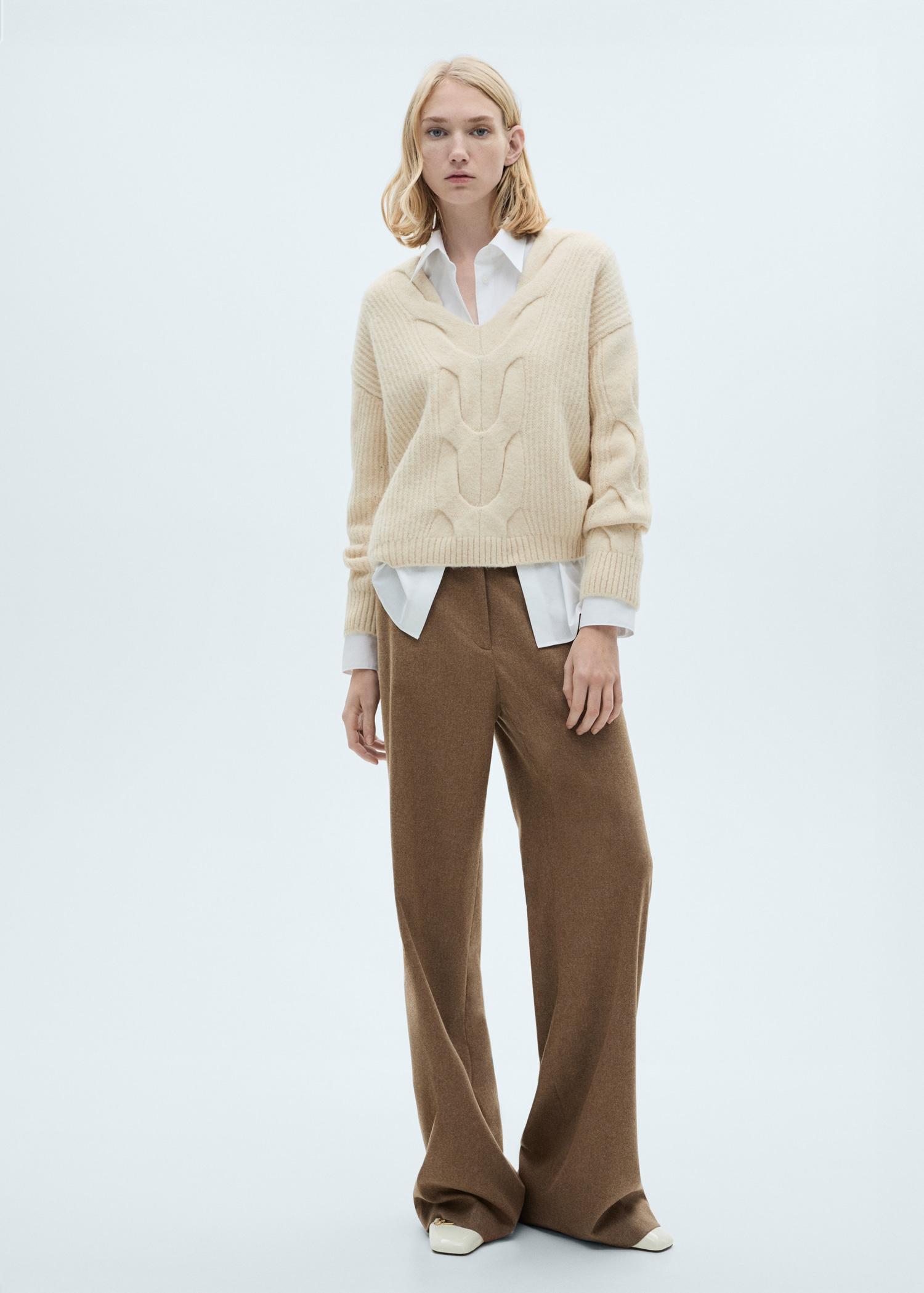 V-neck braided sweater - Women | MANGO USA Product Image