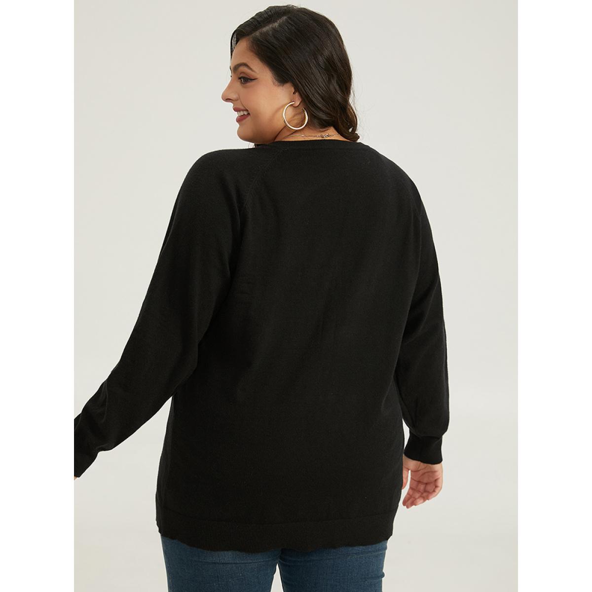 Plus Size Halloween Graphic Pumpkin V Neck Pullover Black Women Casual Loose Long Sleeve V-neck Dailywear Pullovers BloomChic 14-16/1X Product Image