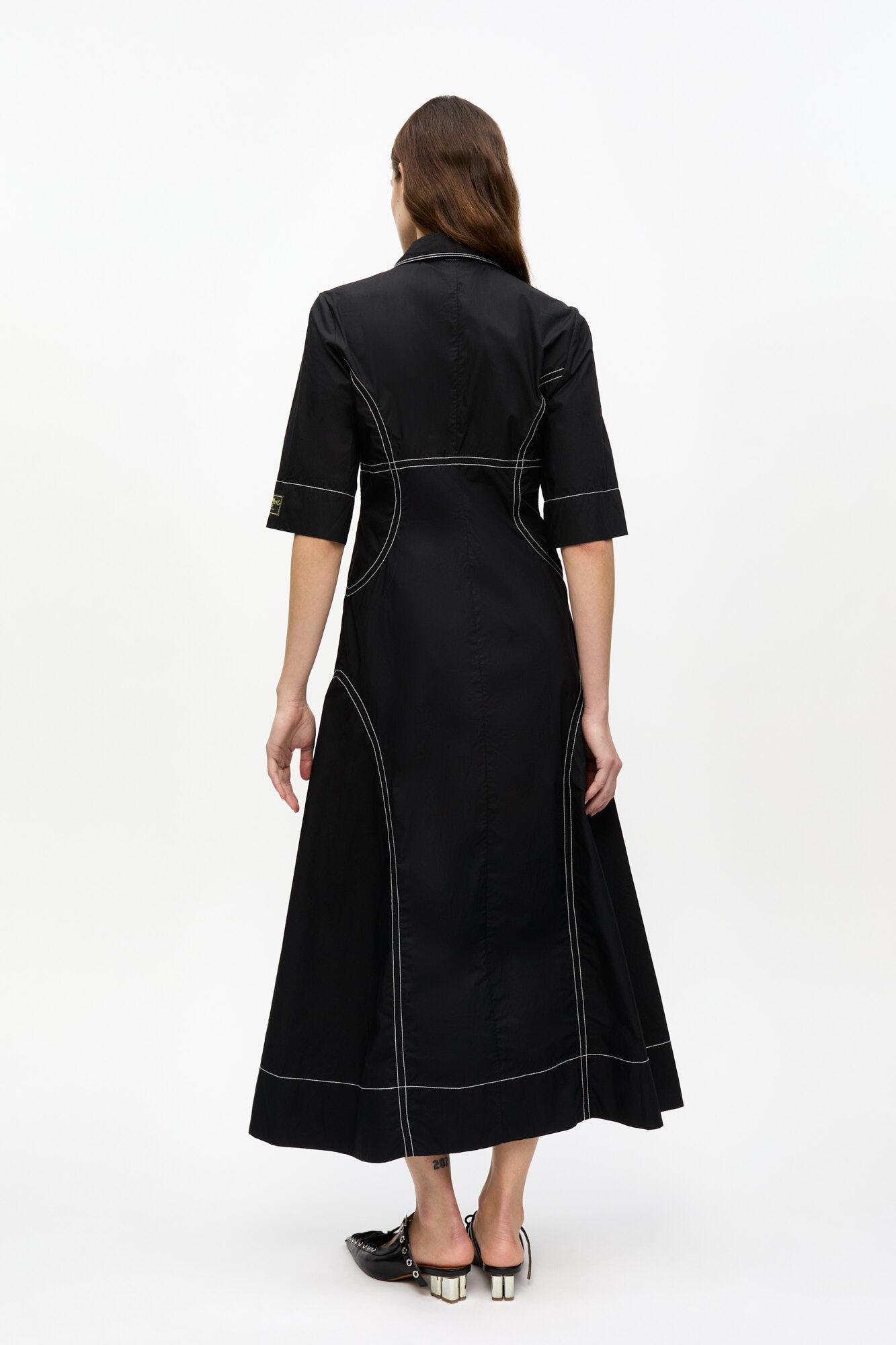 Black Cotton Poplin Shirt Dress Product Image