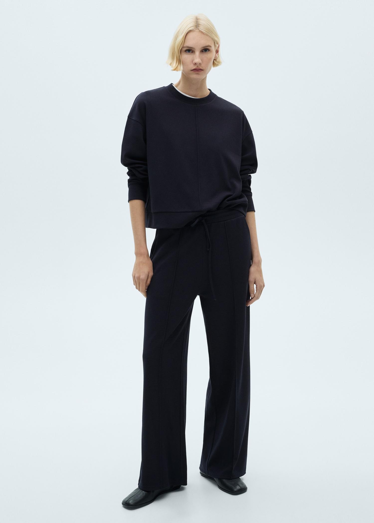 Crew-neck sweatshirt with stitching detail - Women | MANGO USA Product Image