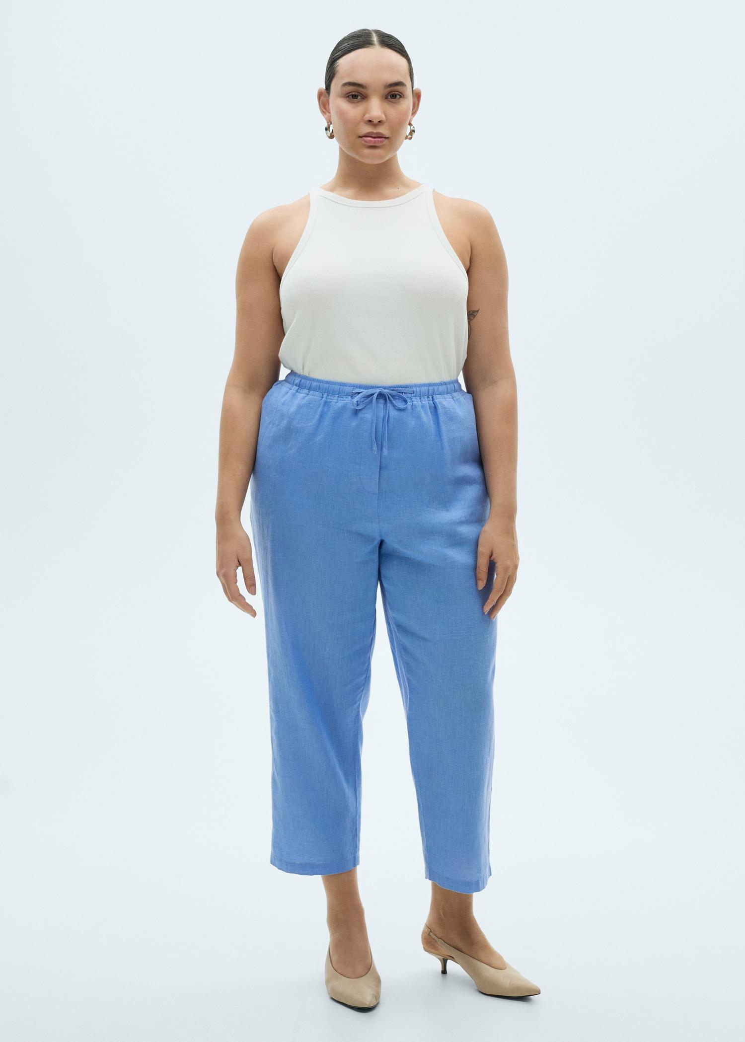 Straight linen-blend trousers - Women | MANGO USA Product Image