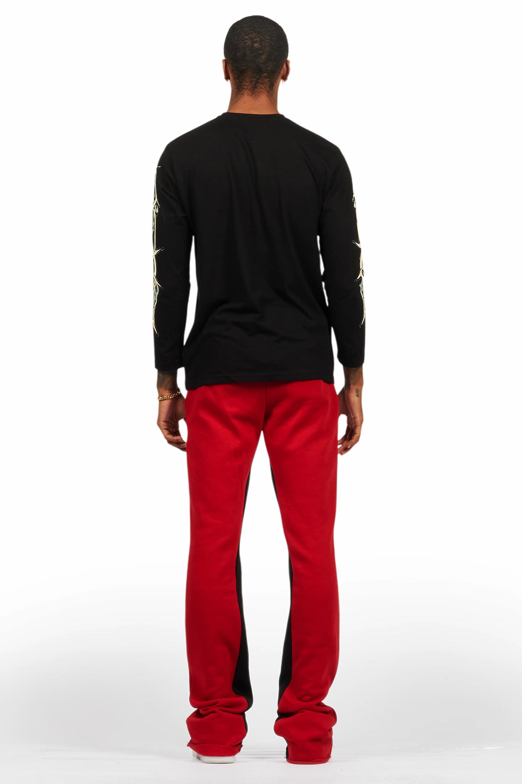 Waller Black/Burgundy Long Sleeve T-Shirt/Baggy Pant Set Male Product Image