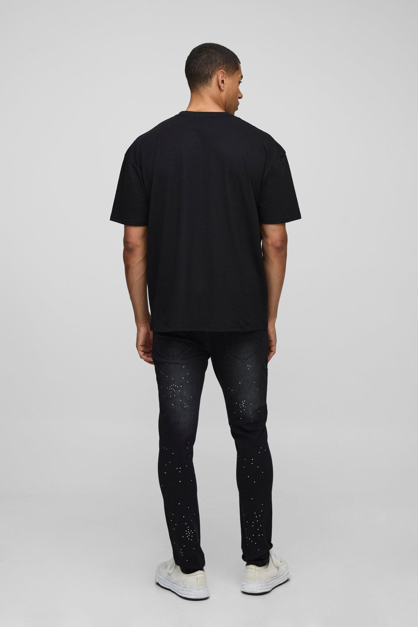 Black Oversized Embellished Official T-Shirt | boohooMAN USA Product Image