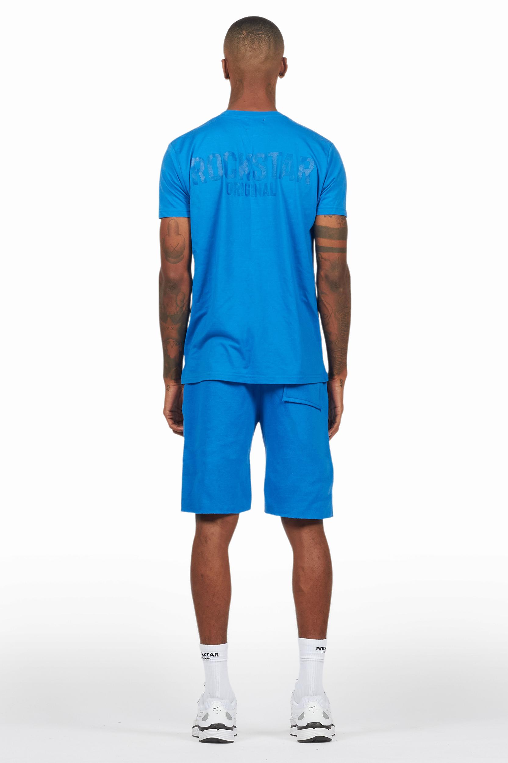 Sana Royal Blue T-Shirt/Raw Edge Short Set Male Product Image