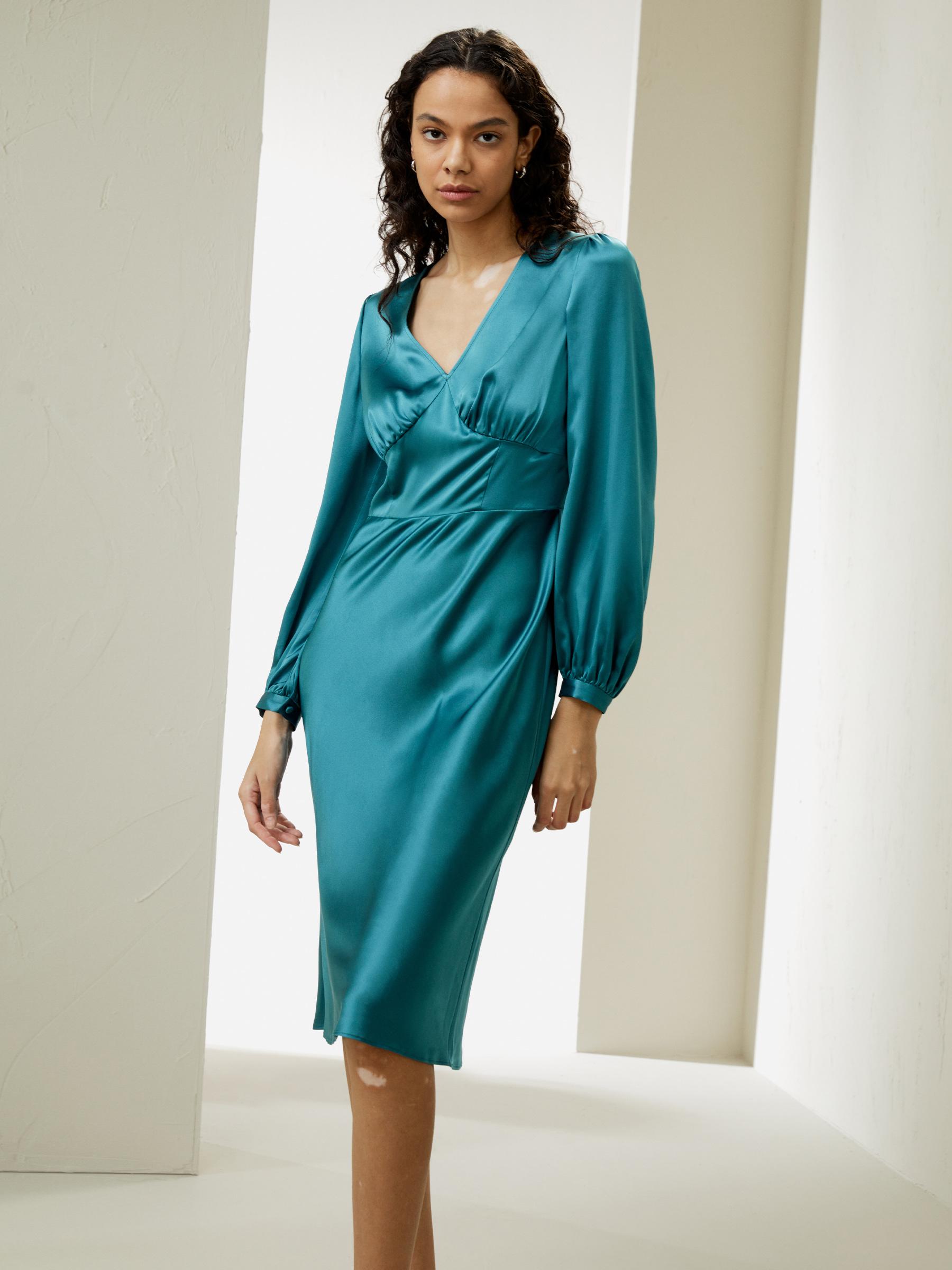 LILYSILK Long Sleeve Dress Silk for Women Red Clay Natural Silk Versatile Pleated Cups Dress 2 Product Image