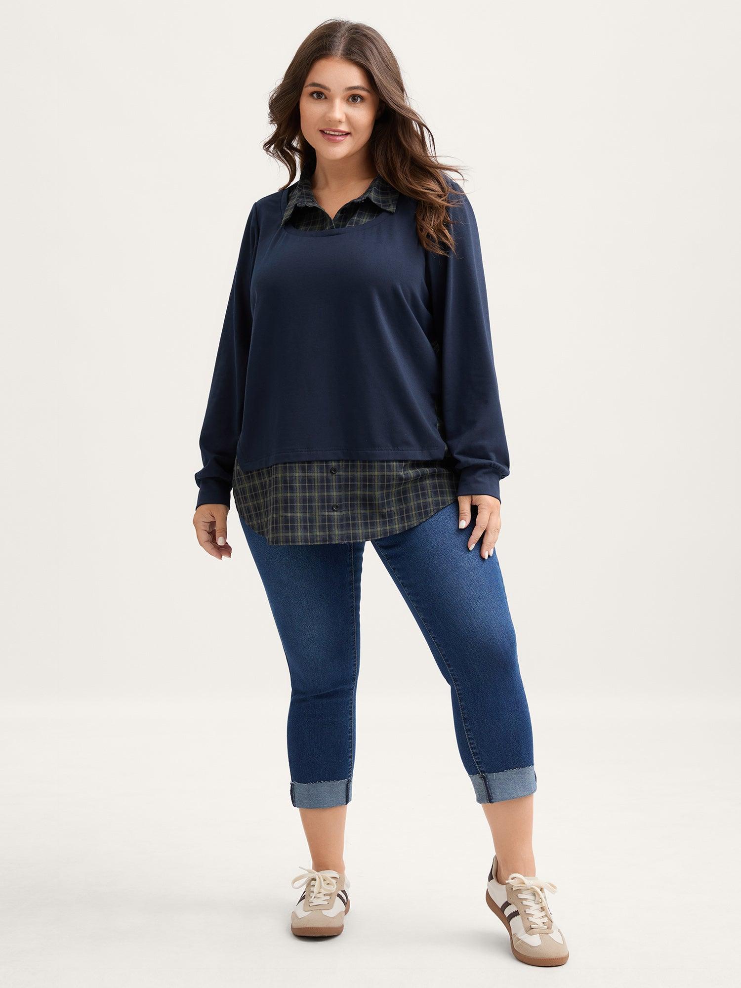 2-in-1 A-line Plaid Sweater Shirt Top Female Product Image