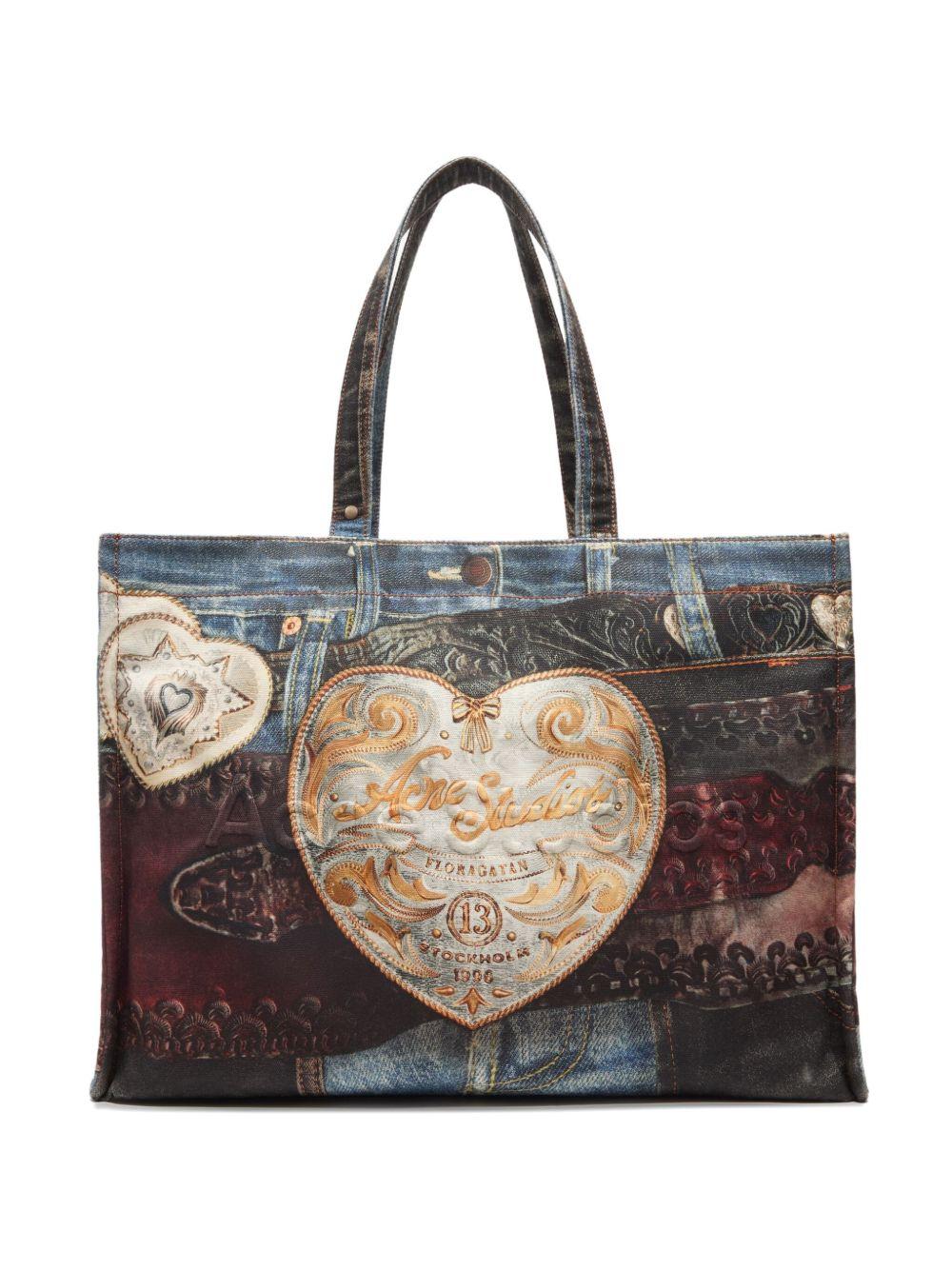 denim-patch heart tote bag Product Image