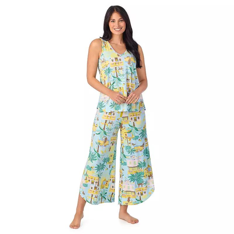 Women's Cuddl Duds® 2-Piece Sleeveless Pajama Top & Wide Leg Pajama Pants Set, Size: XS, Green Palm Spring Product Image