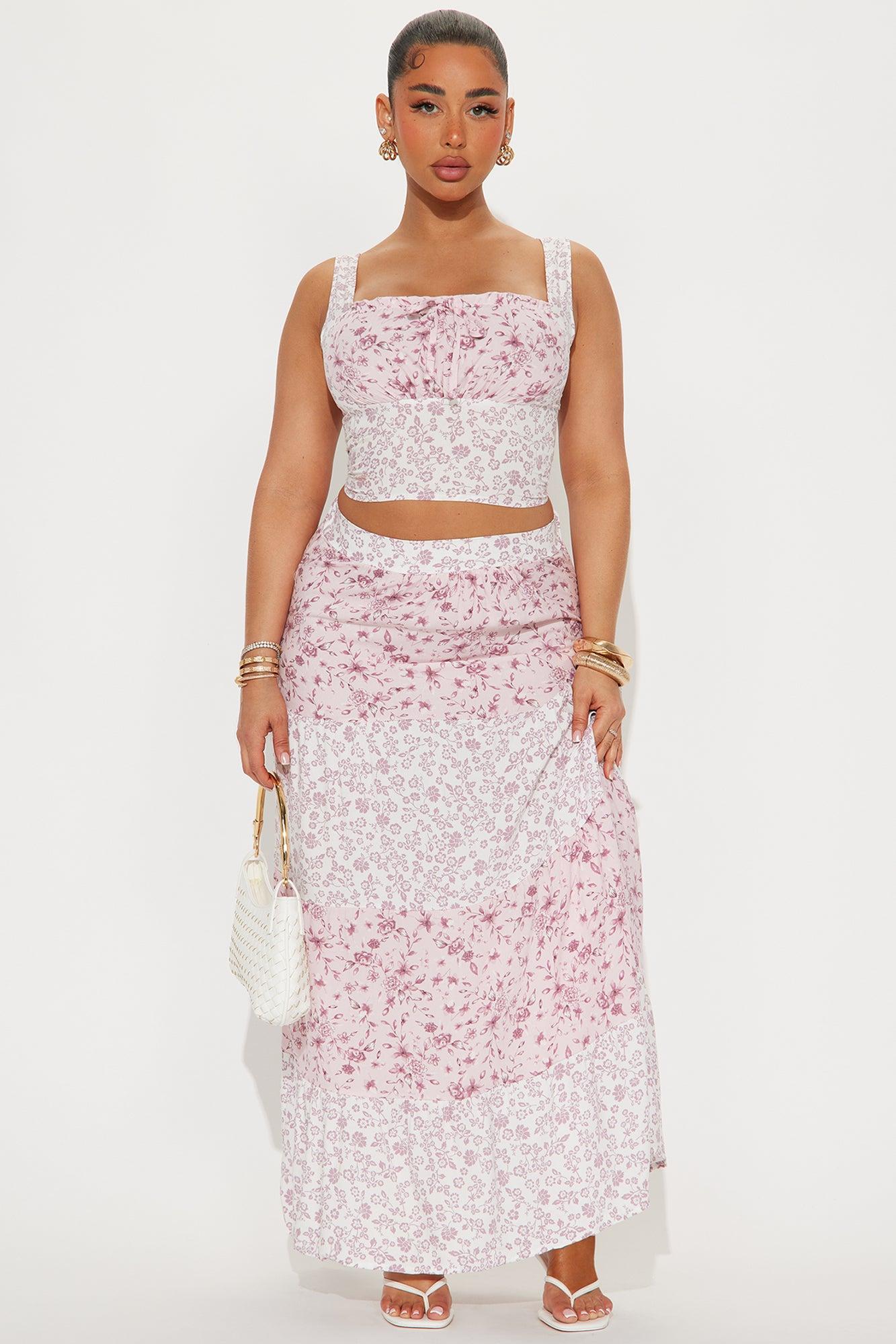 Whimsical Floral Maxi Skirt Set - Pink/combo Product Image