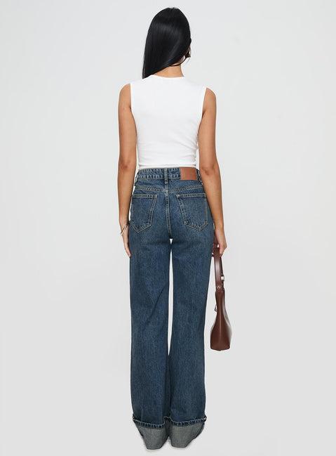 Florida Keys Mid Rise Straight Leg Cuffed Jeans Mid Blue Product Image