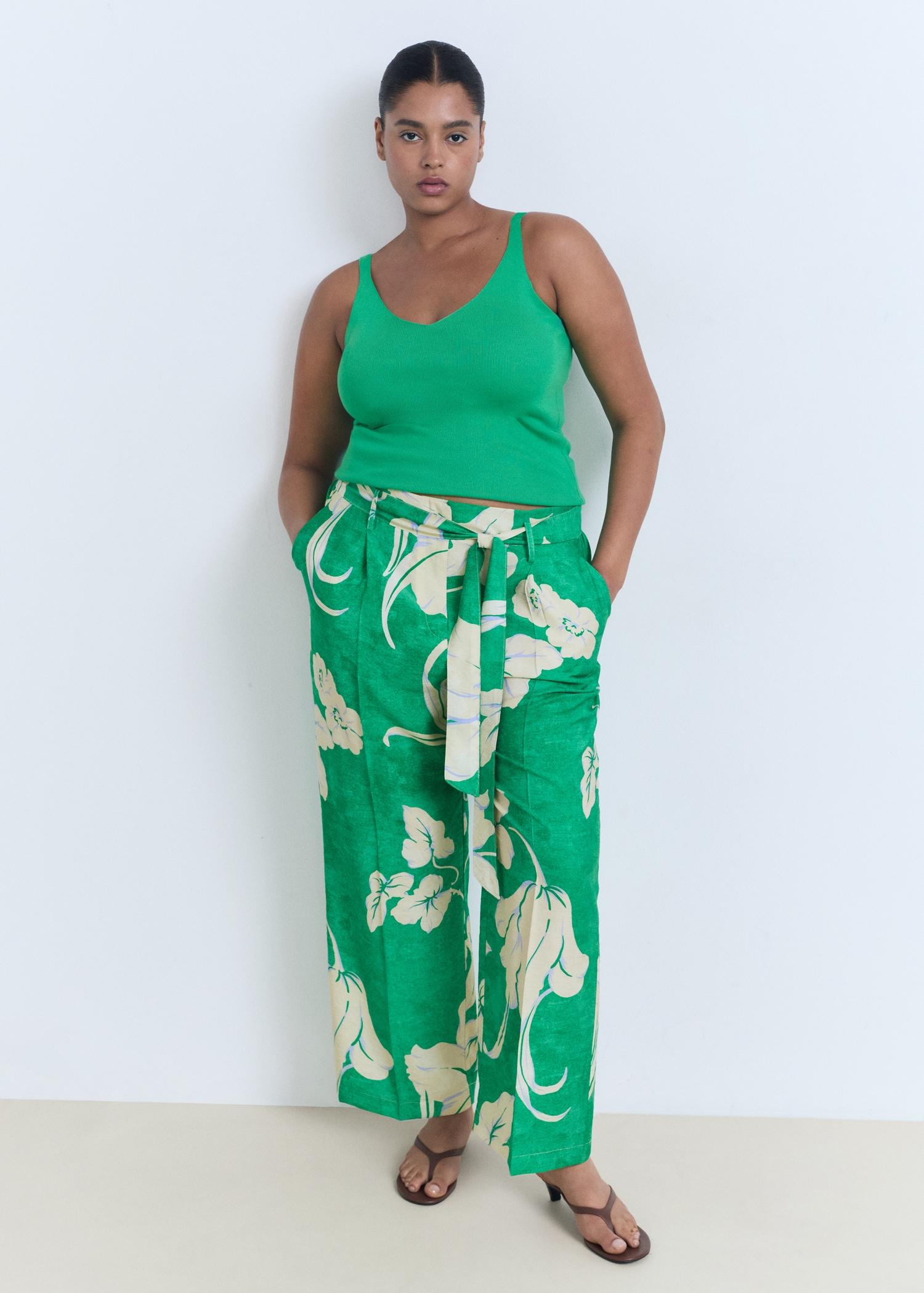 Printed pants with belt - Women | MANGO USA Product Image