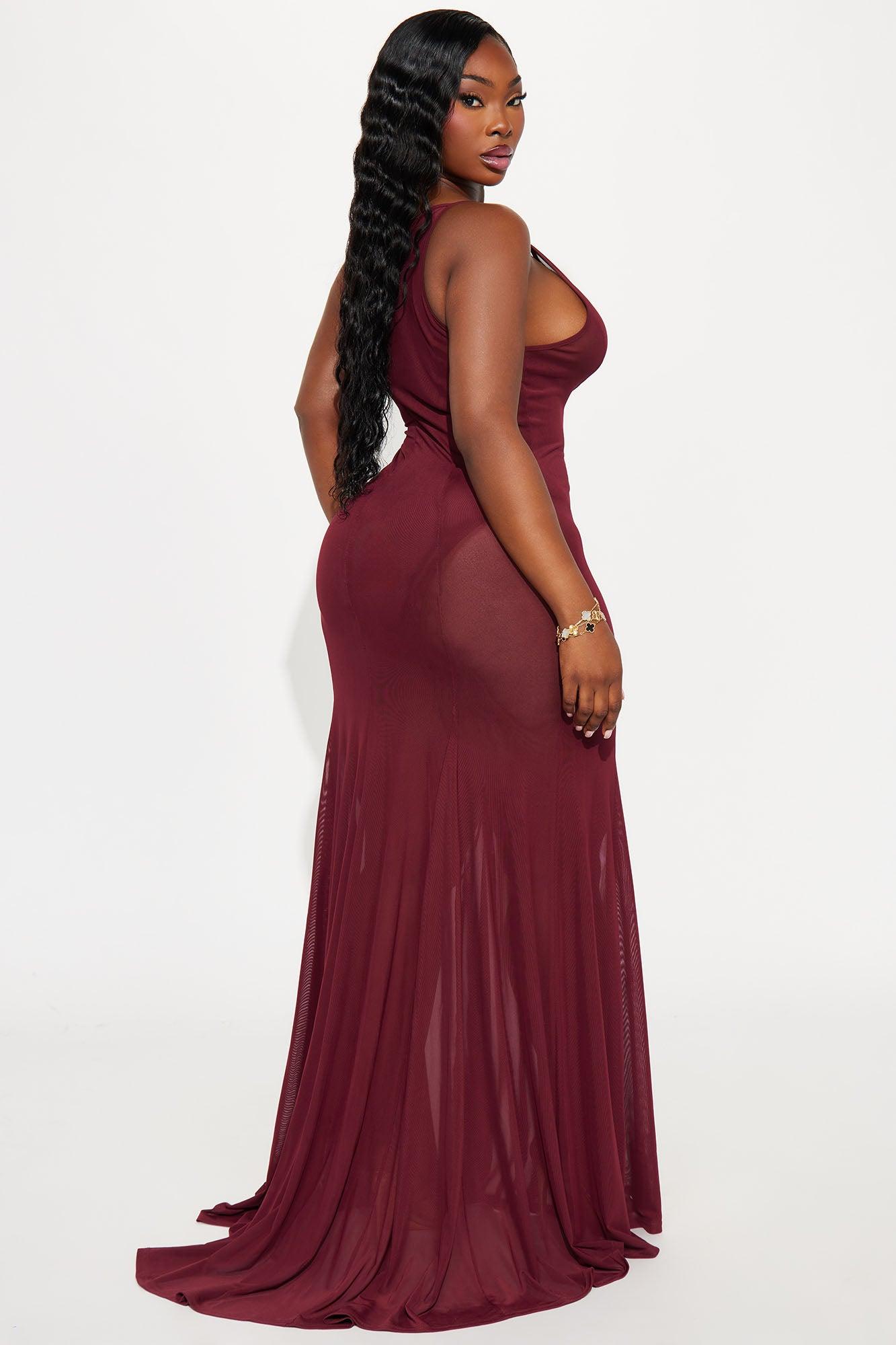 Sheer Goddess Mesh Maxi Dress - Burgundy Female Product Image
