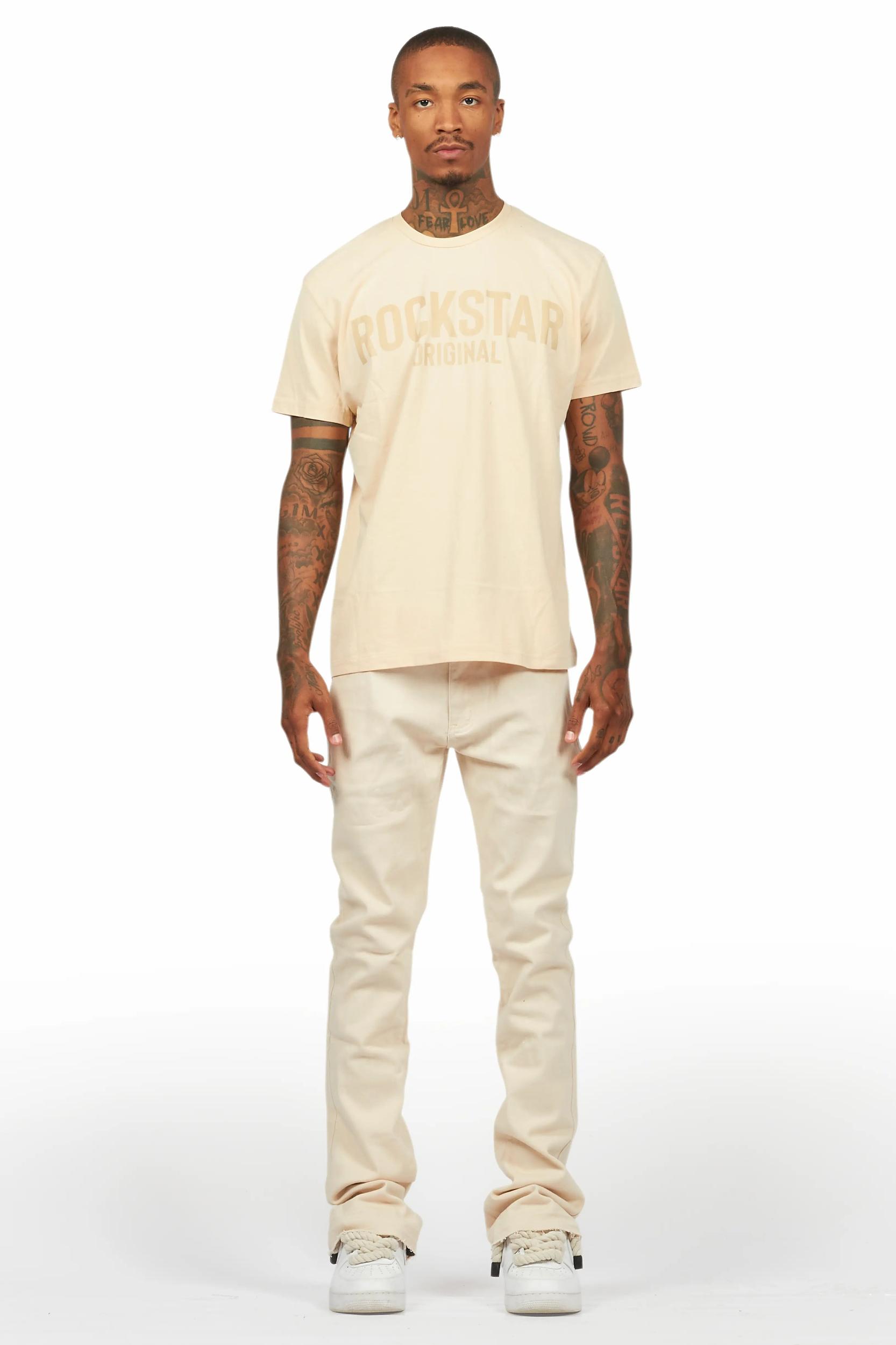 Sana Sand/Beige T-Shirt/Dag Stacked Flare Jean Set Male Product Image