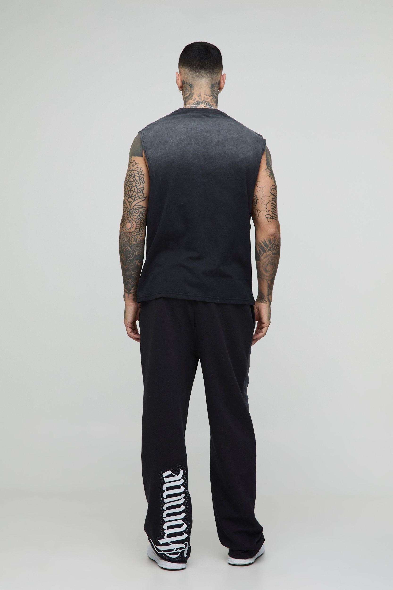 Tall Oversized Spray Wash Homme Applique Joggers | boohooMAN USA Product Image