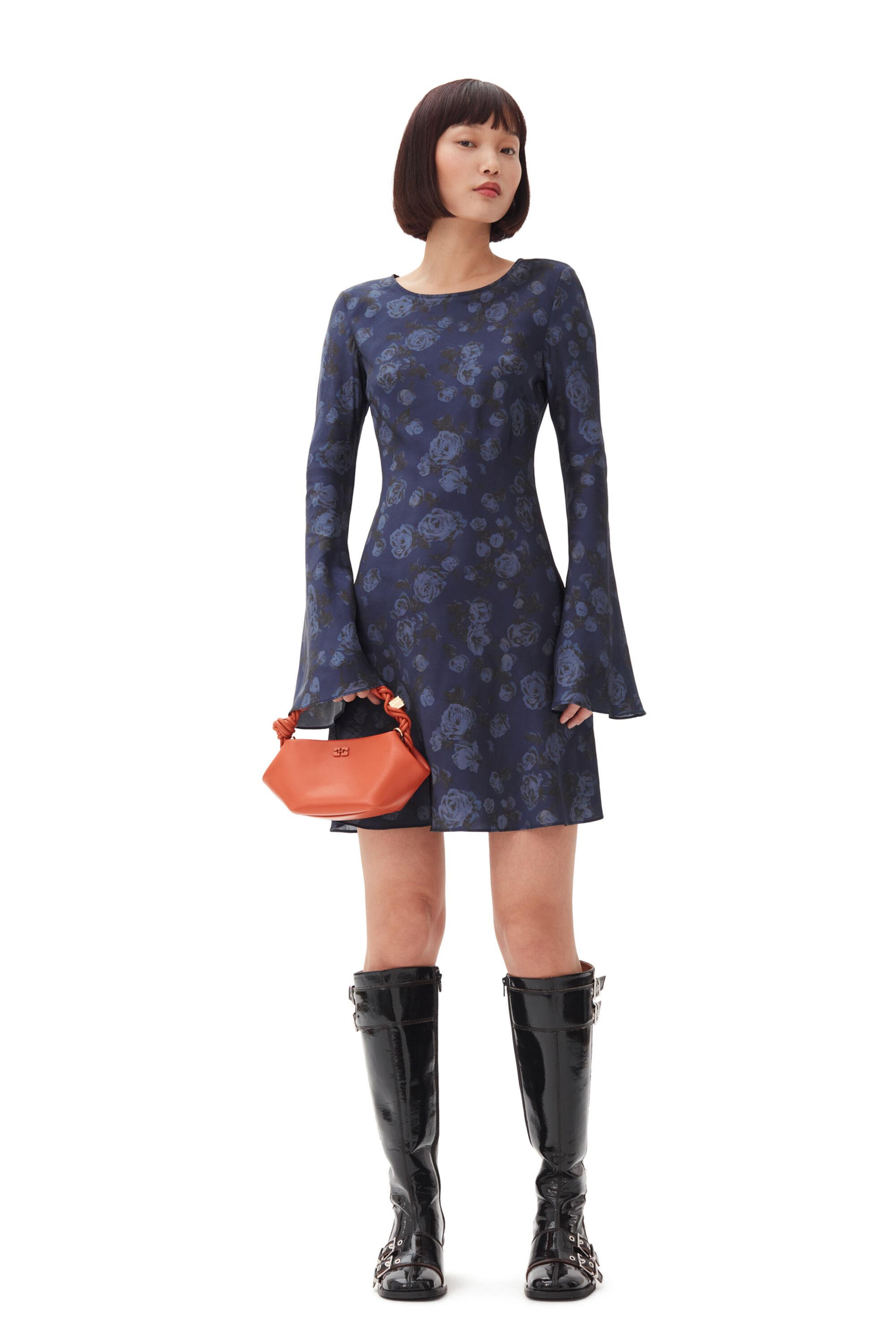 Dark Blue Floral Printed Mini Dress Product Image