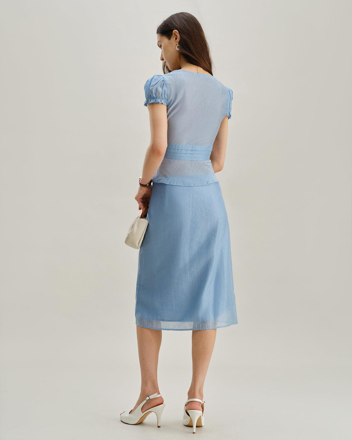 Blue Zipper A-Line Skirt Product Image