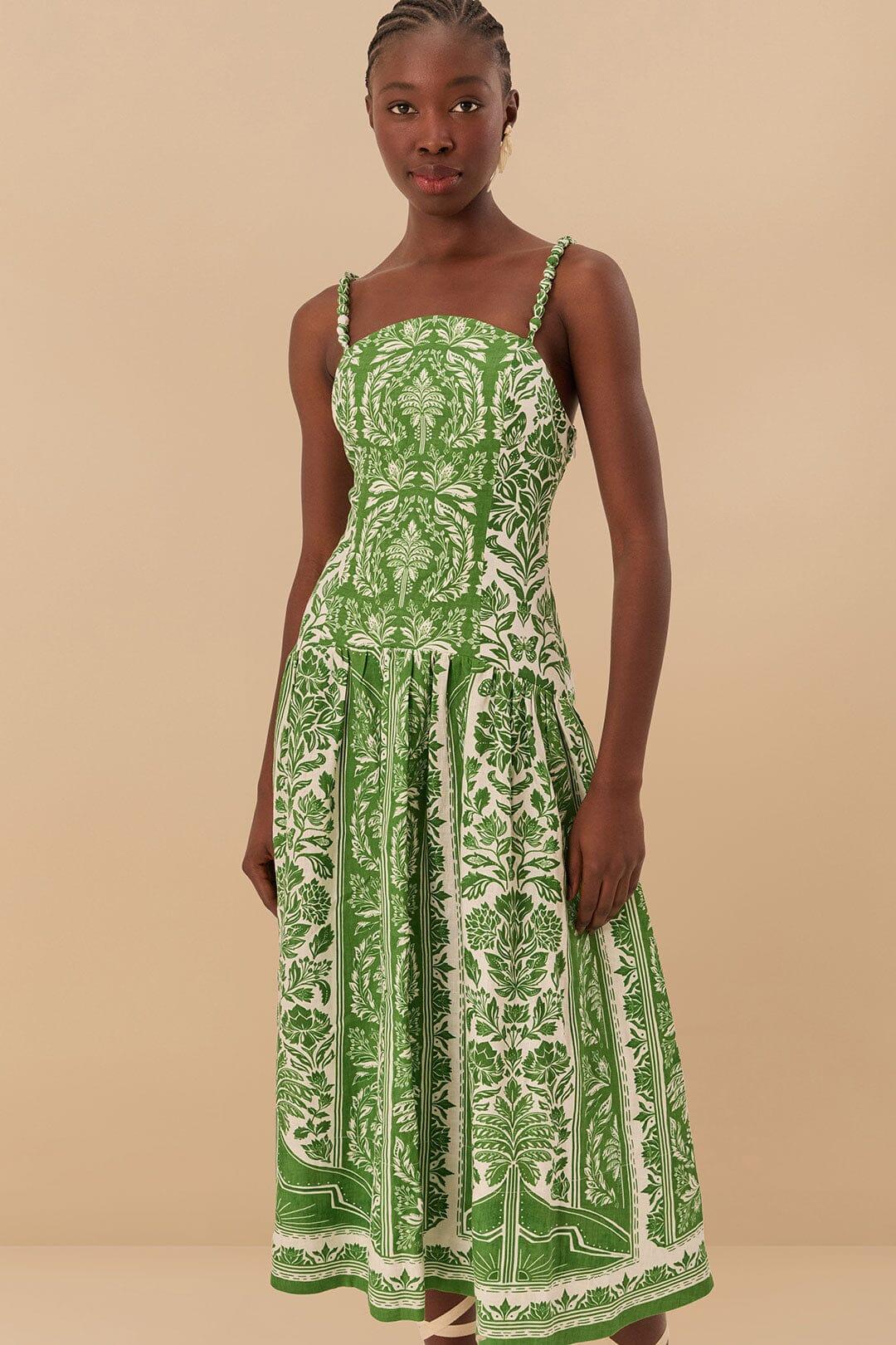 Green Delicate Tapestry Euroflax™ Premium Linen Midi Dress Product Image