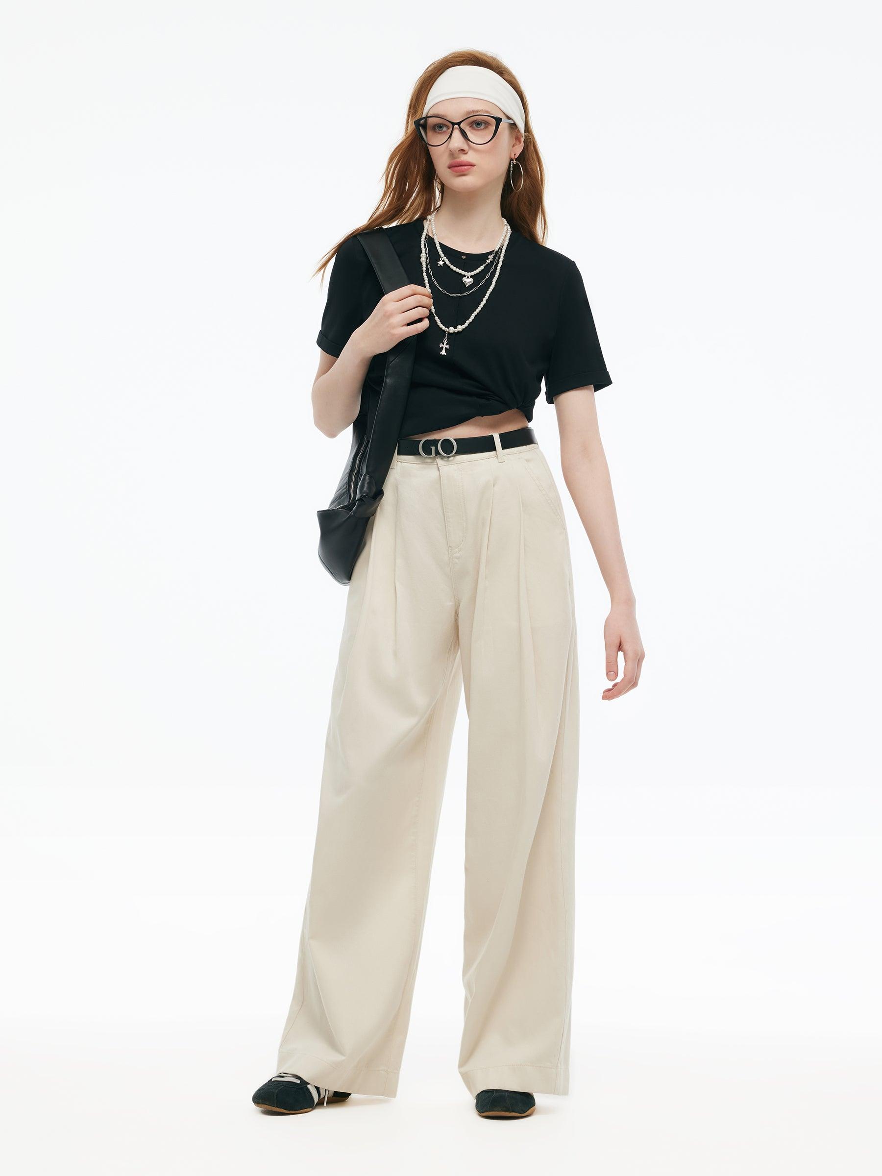 Tencel Blend Adjustable Waist Women Wide Leg Jeans Product Image