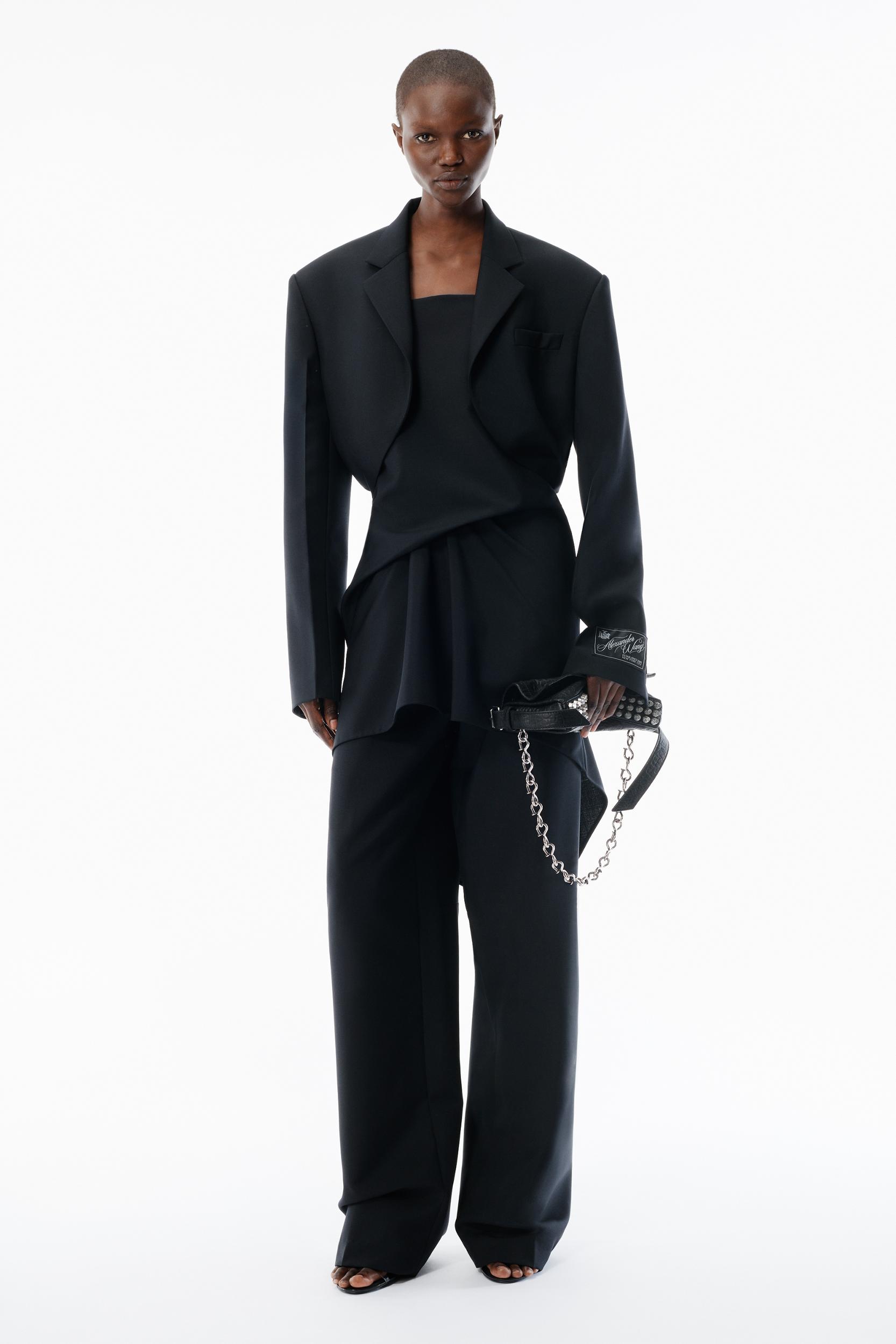 Black Wool Mohair Draped Jacket Product Image