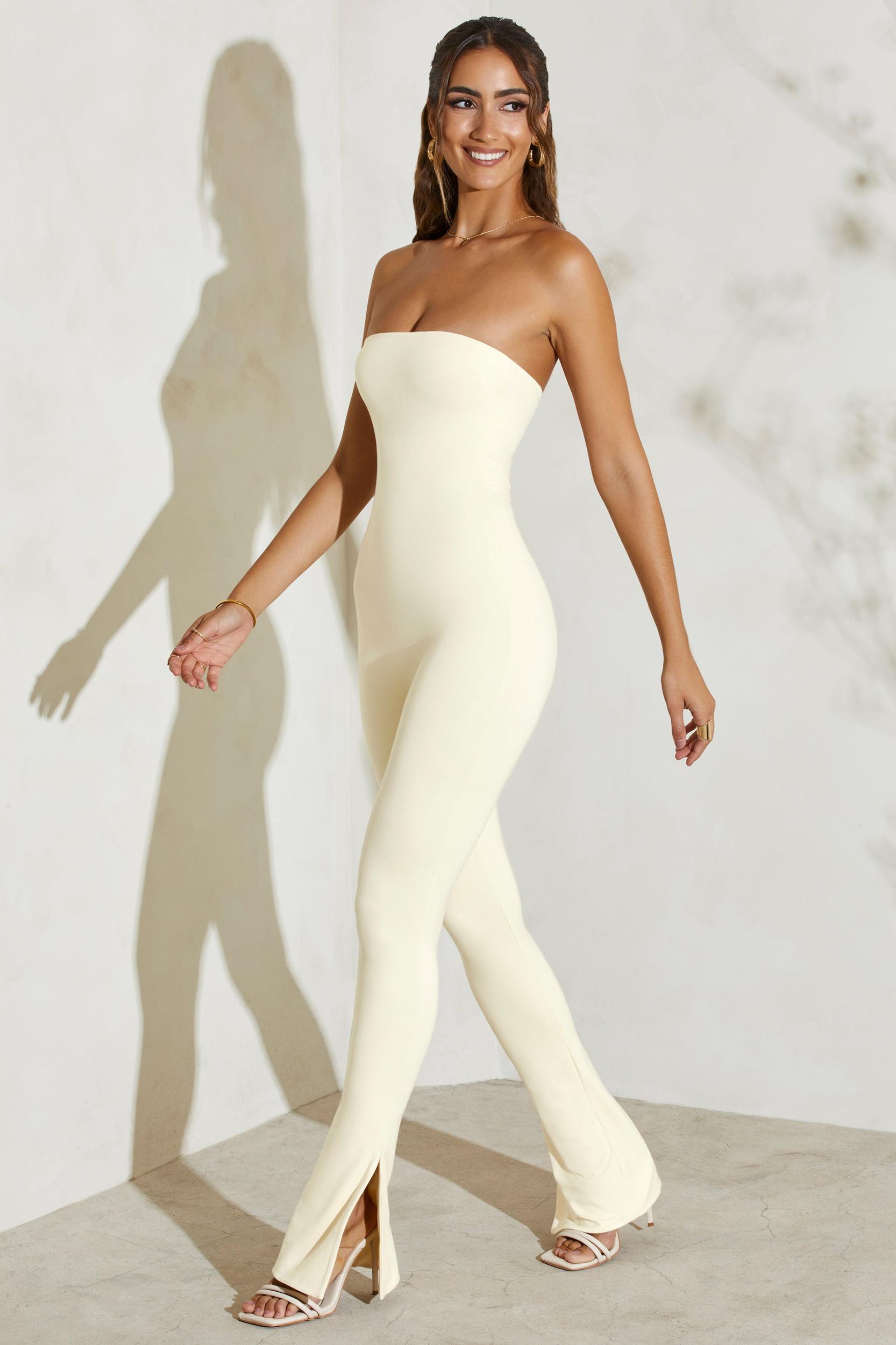 Strapless Flared Hem Jumpsuit in Ivory Product Image