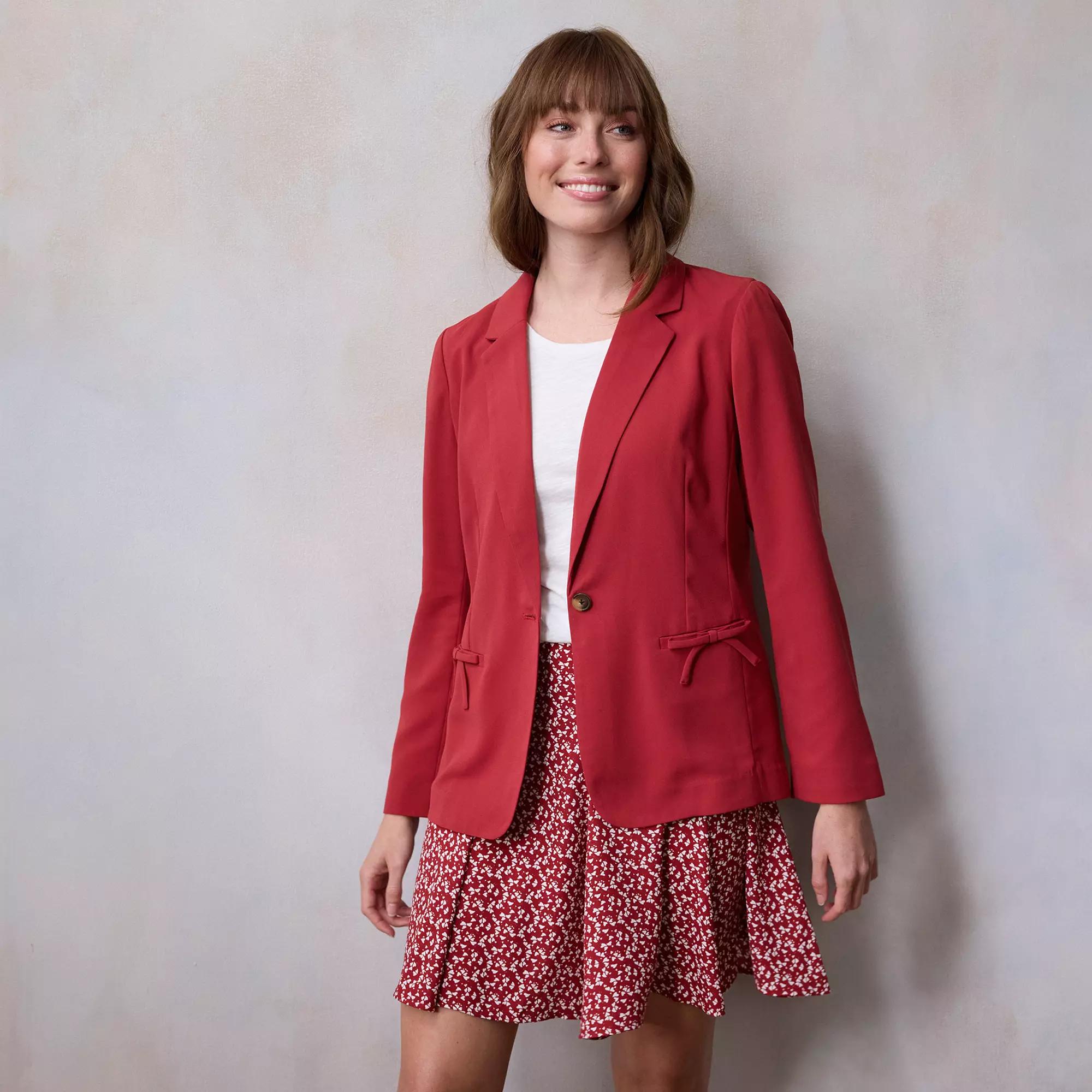 Petite LC Lauren Conrad Notch Collar Bow Blazer, Women's, Size: Large Petite, Fabulous Red Product Image