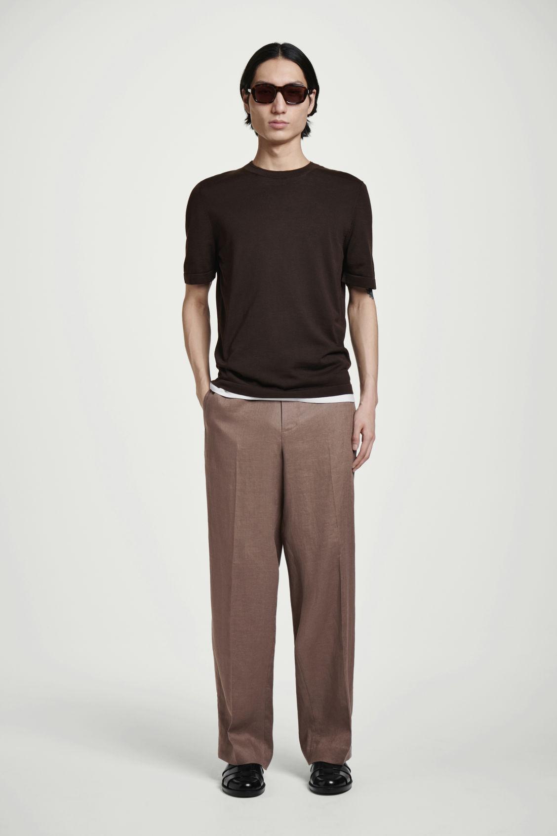 ELASTICATED LINEN STRAIGHT-LEG PANTS Product Image