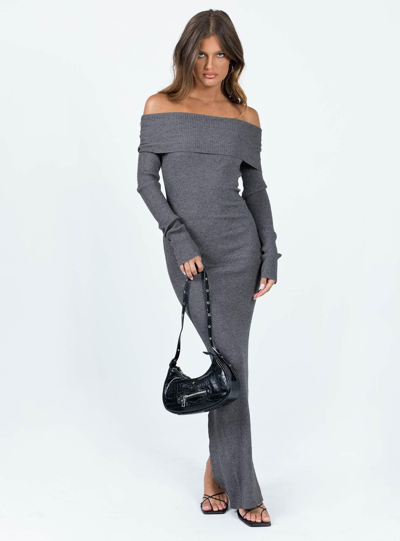 Phylis Off The Shoulder Maxi Dress Slate Product Image