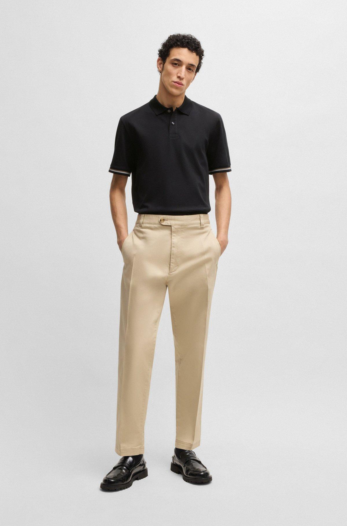 Mercerized-cotton regular-fit polo shirt with stripe trims Product Image