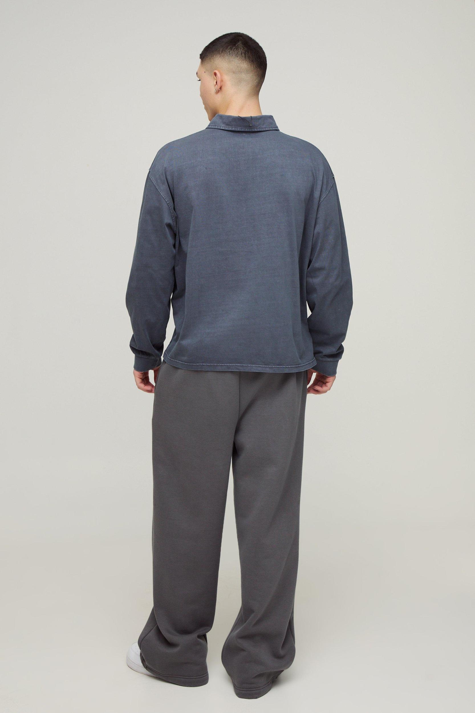 Oversized Boxy Long Sleeve Wash Polo | boohooMAN USA Product Image