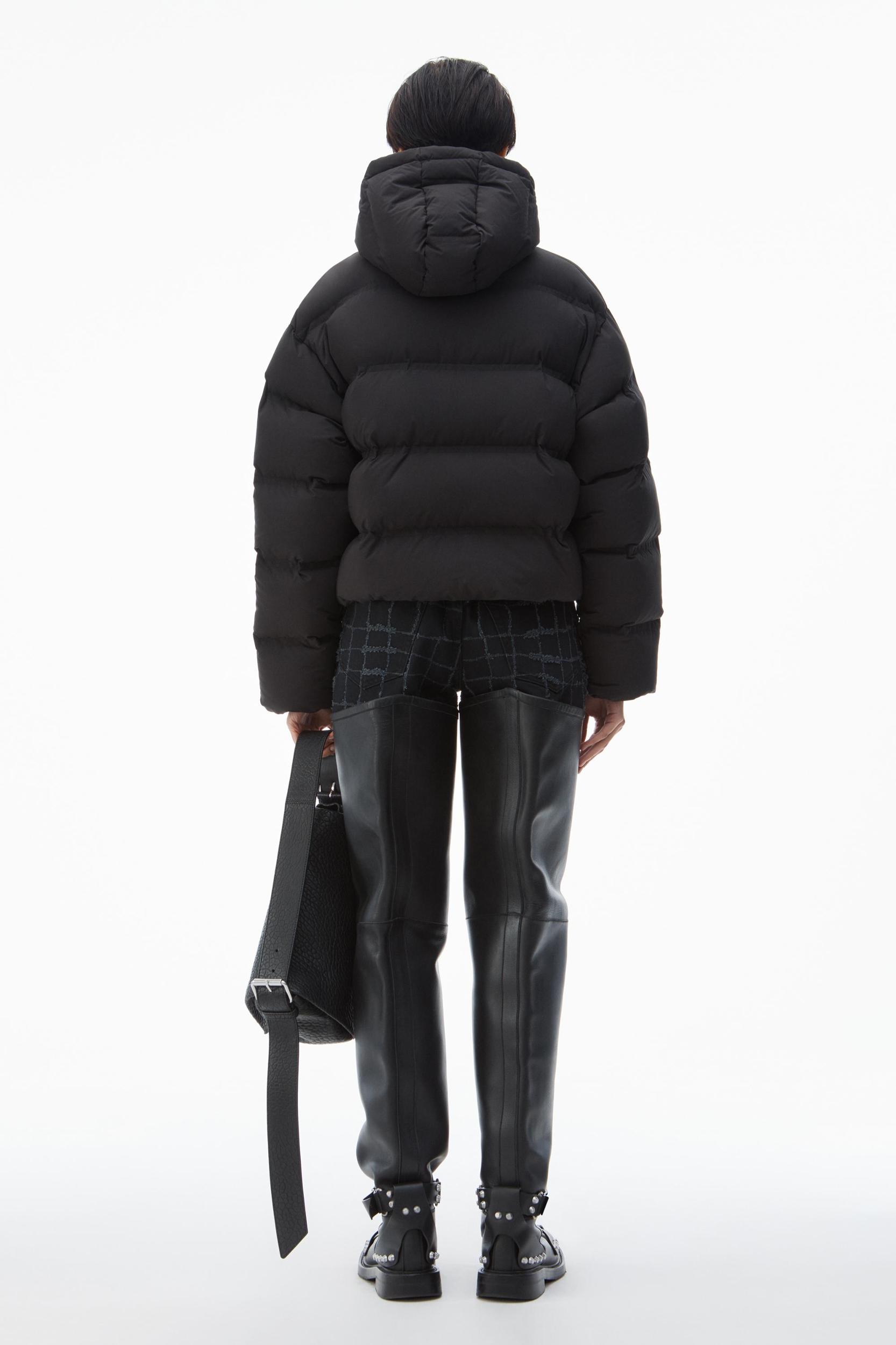 Cropped Hooded Puffer Coat With Reflective Logo Product Image